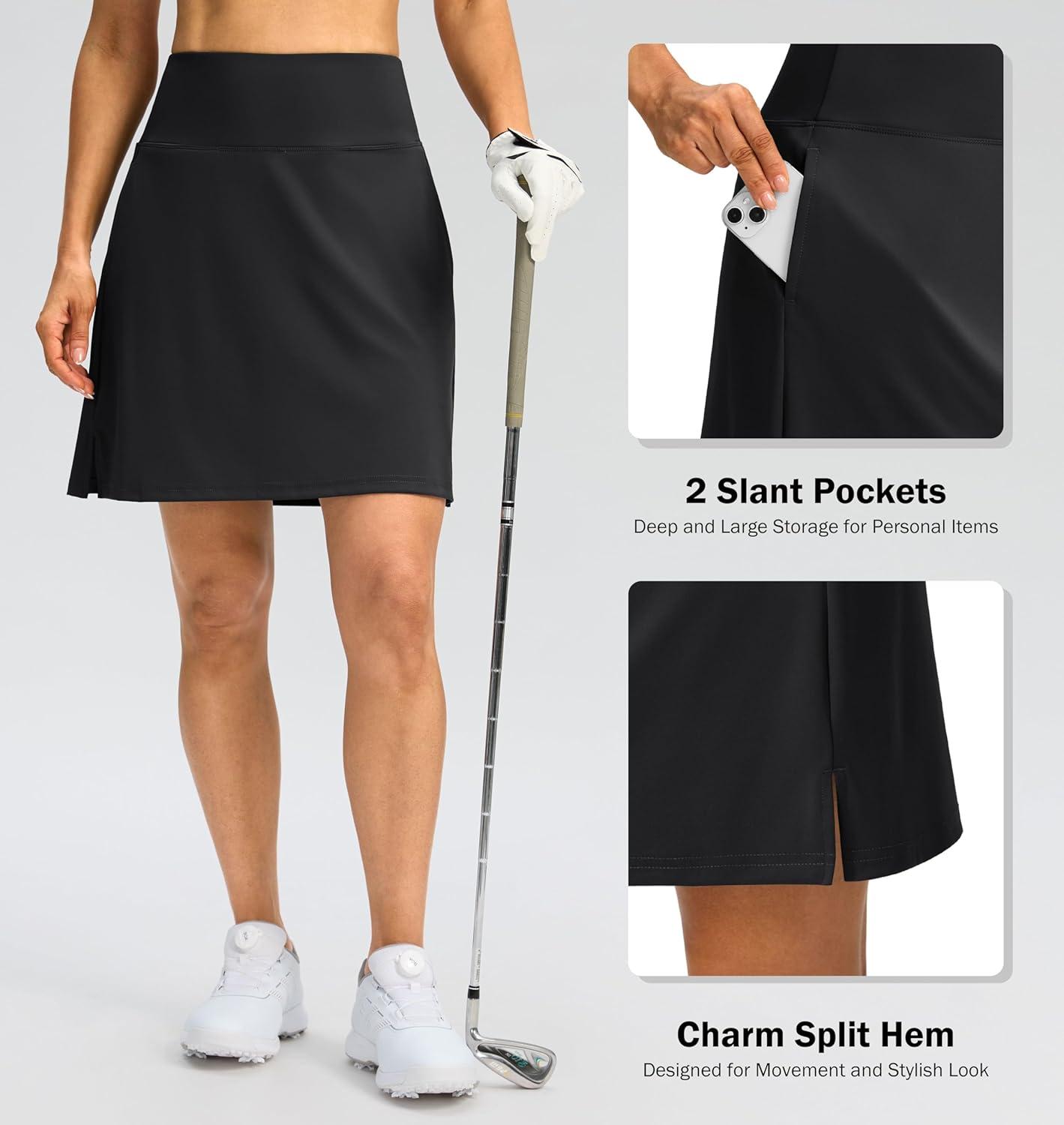 imageSANTINY 18quot Skorts for Women 3 Pockets High Waist Long Athletic Tennis Skirt Golf Skort for Casual Summer TravelBlack