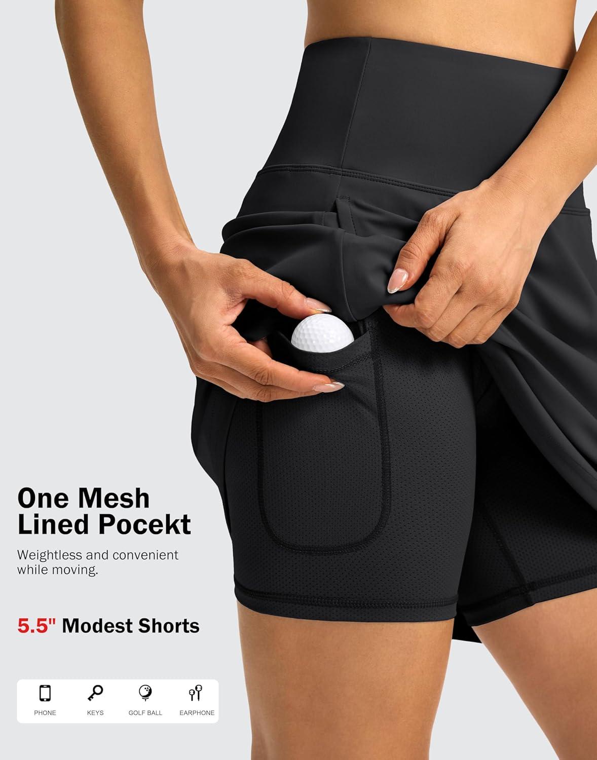 imageSANTINY 18quot Skorts for Women 3 Pockets High Waist Long Athletic Tennis Skirt Golf Skort for Casual Summer TravelBlack