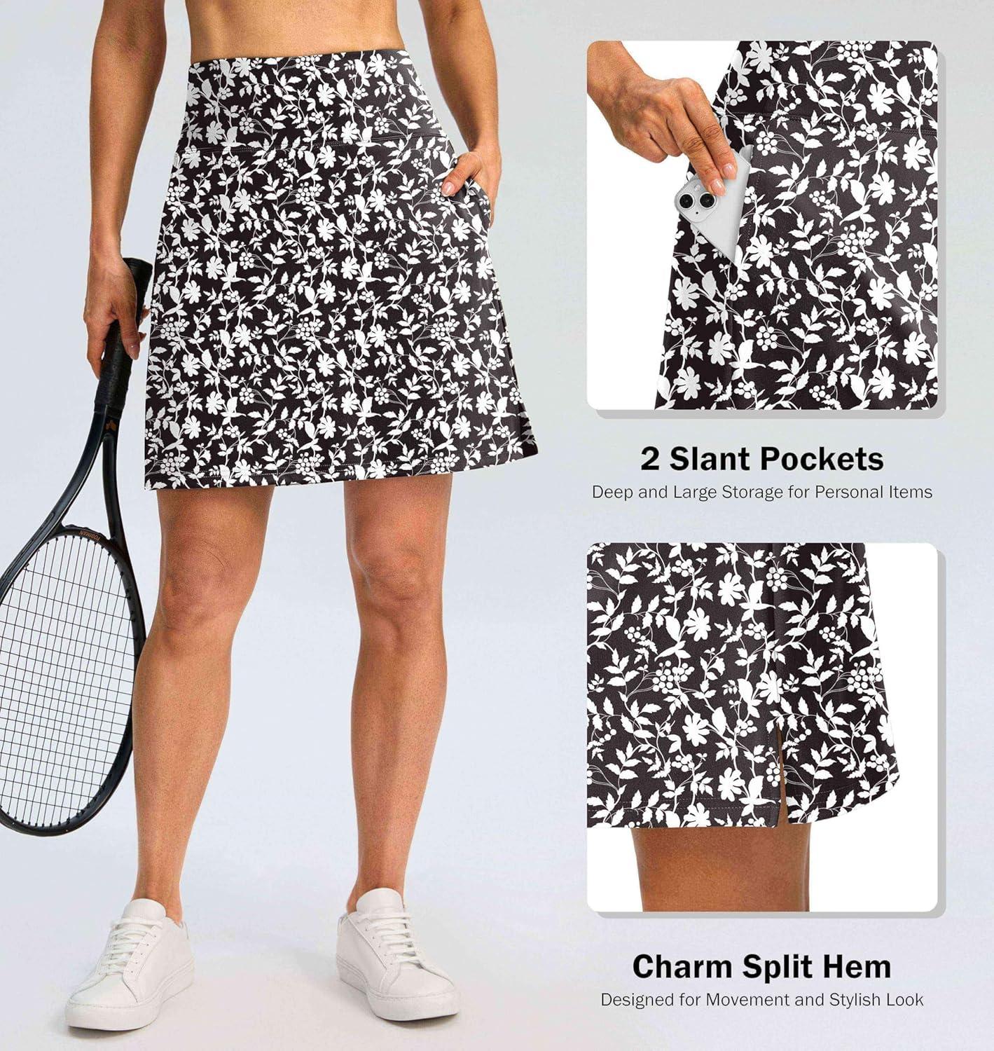 imageSANTINY 18quot Skorts for Women 3 Pockets High Waist Long Athletic Tennis Skirt Golf Skort for Casual Summer TravelBlack Flower