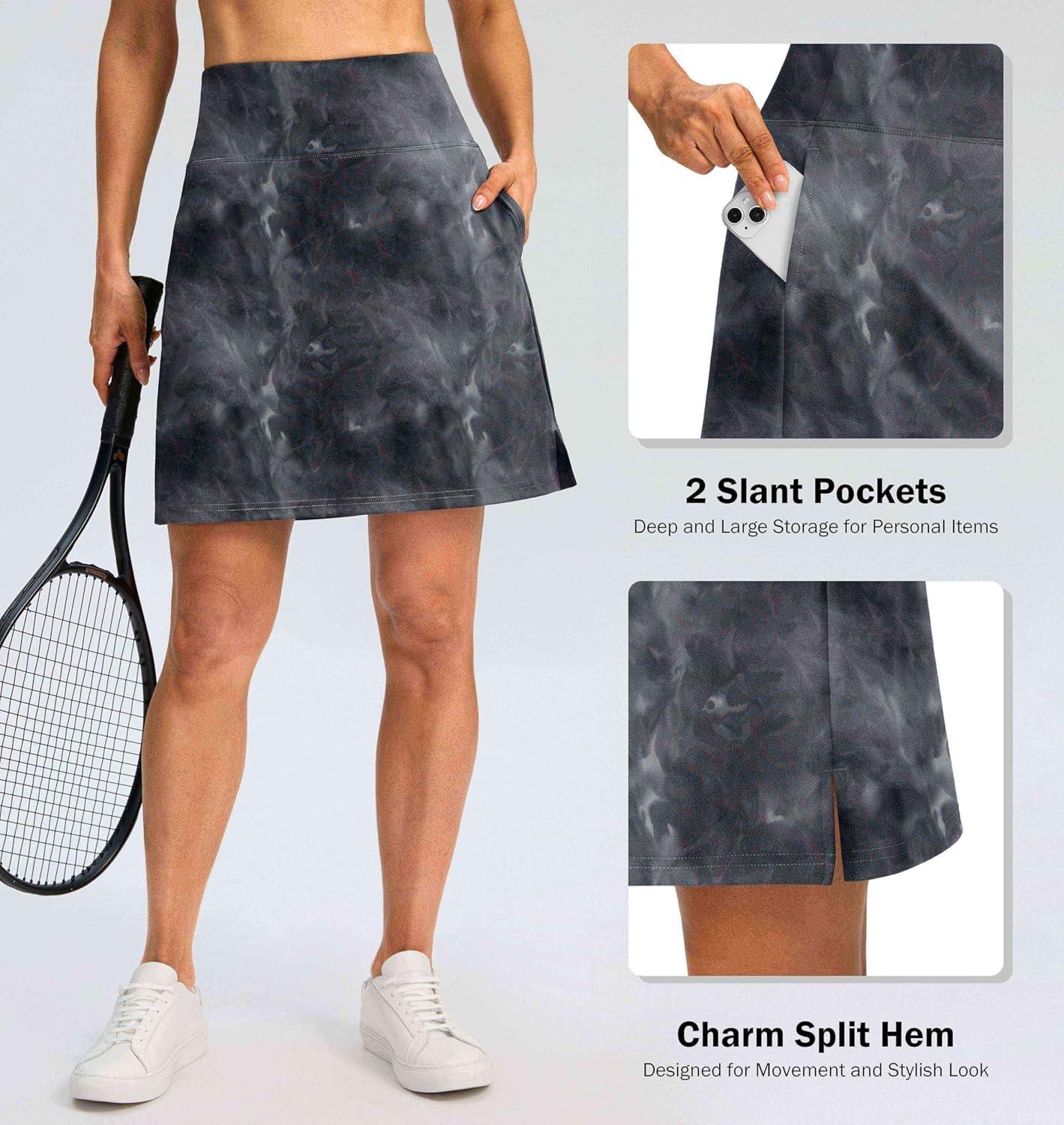 imageSANTINY 18quot Skorts for Women 3 Pockets High Waist Long Athletic Tennis Skirt Golf Skort for Casual Summer TravelBlack Tiedye