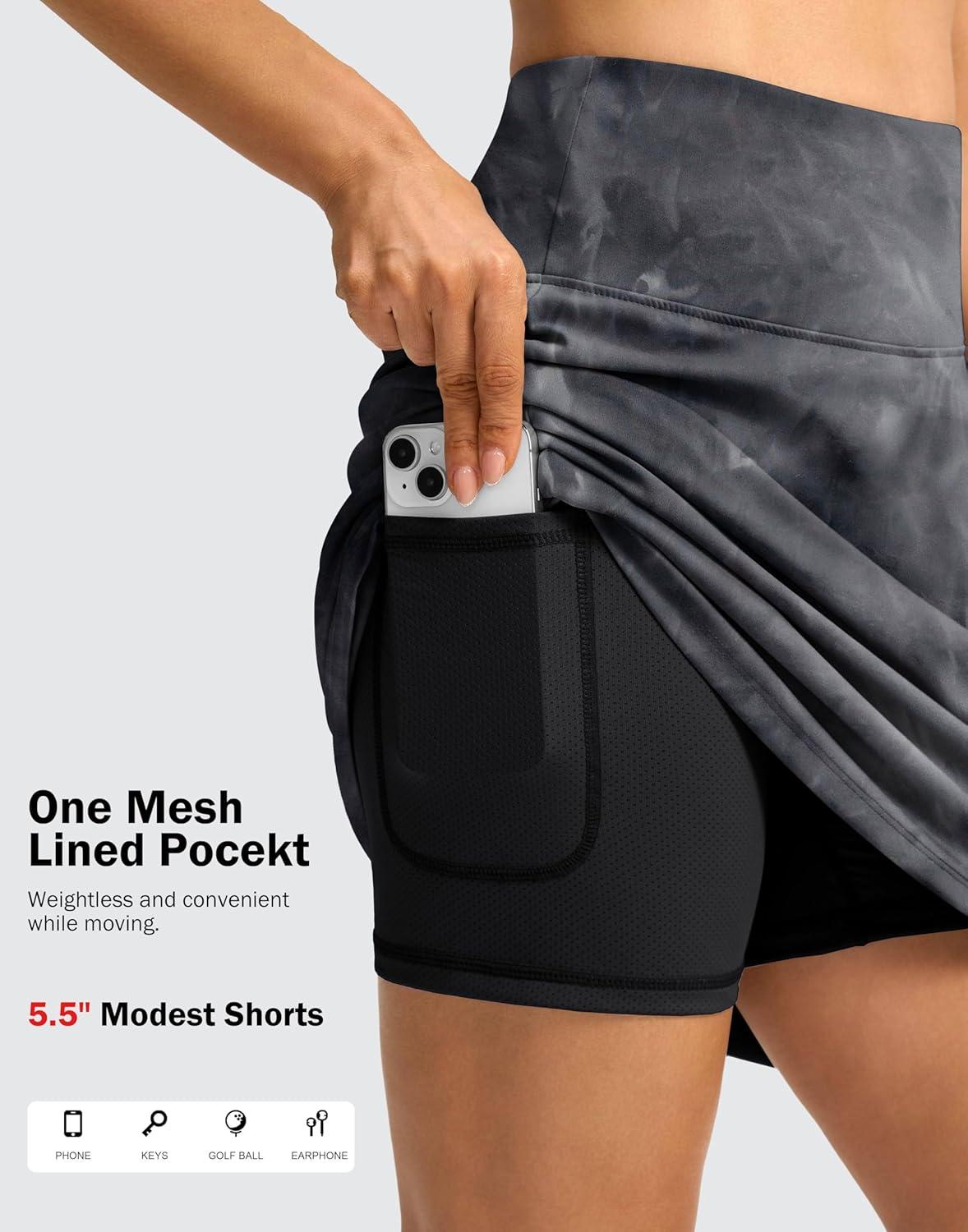 imageSANTINY 18quot Skorts for Women 3 Pockets High Waist Long Athletic Tennis Skirt Golf Skort for Casual Summer TravelBlack Tiedye