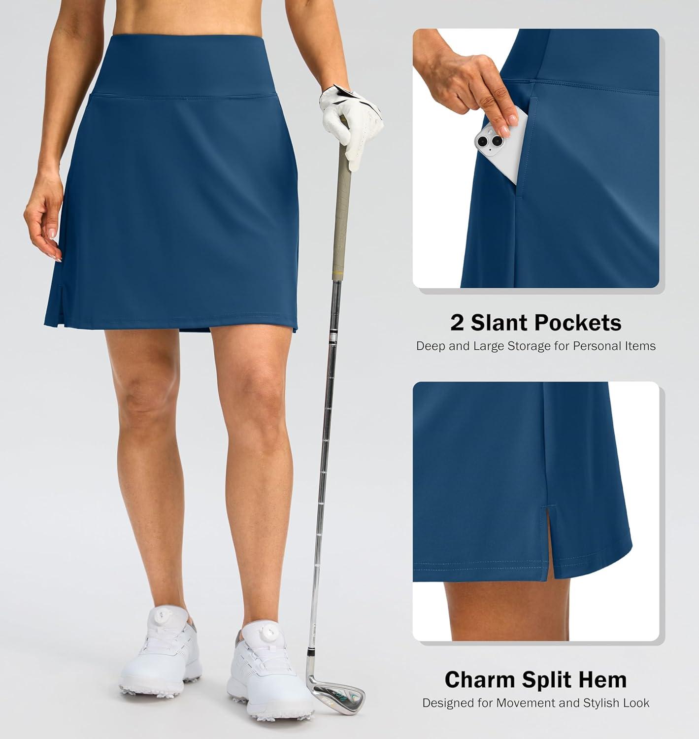 imageSANTINY 18quot Skorts for Women 3 Pockets High Waist Long Athletic Tennis Skirt Golf Skort for Casual Summer TravelDeep Blue