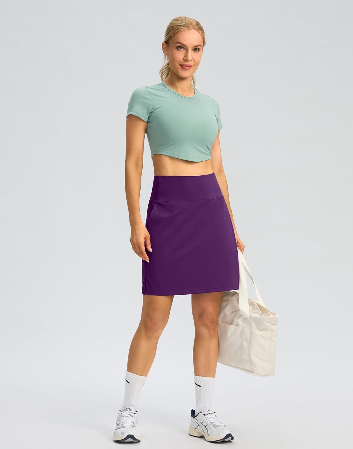 imageSANTINY 18quot Skorts for Women 3 Pockets High Waist Long Athletic Tennis Skirt Golf Skort for Casual Summer TravelDeep Purple