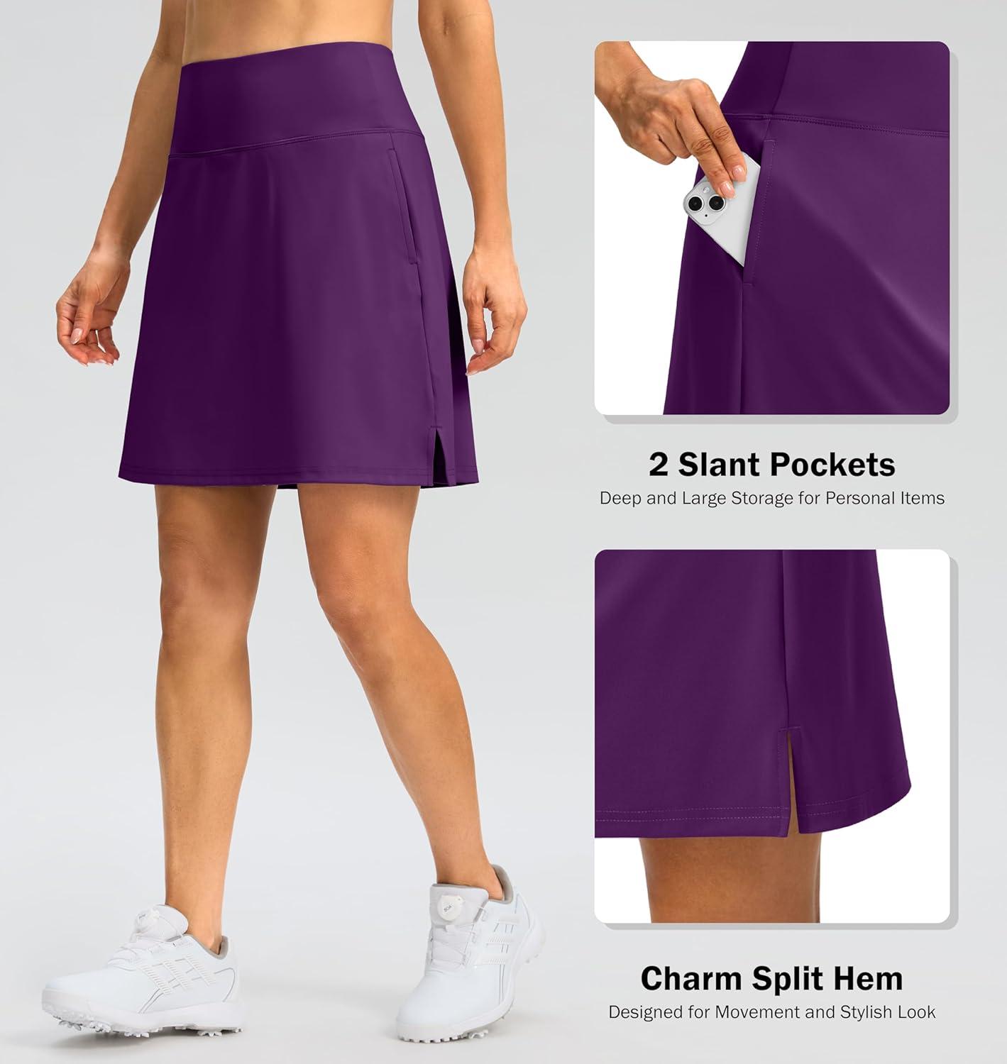 imageSANTINY 18quot Skorts for Women 3 Pockets High Waist Long Athletic Tennis Skirt Golf Skort for Casual Summer TravelDeep Purple