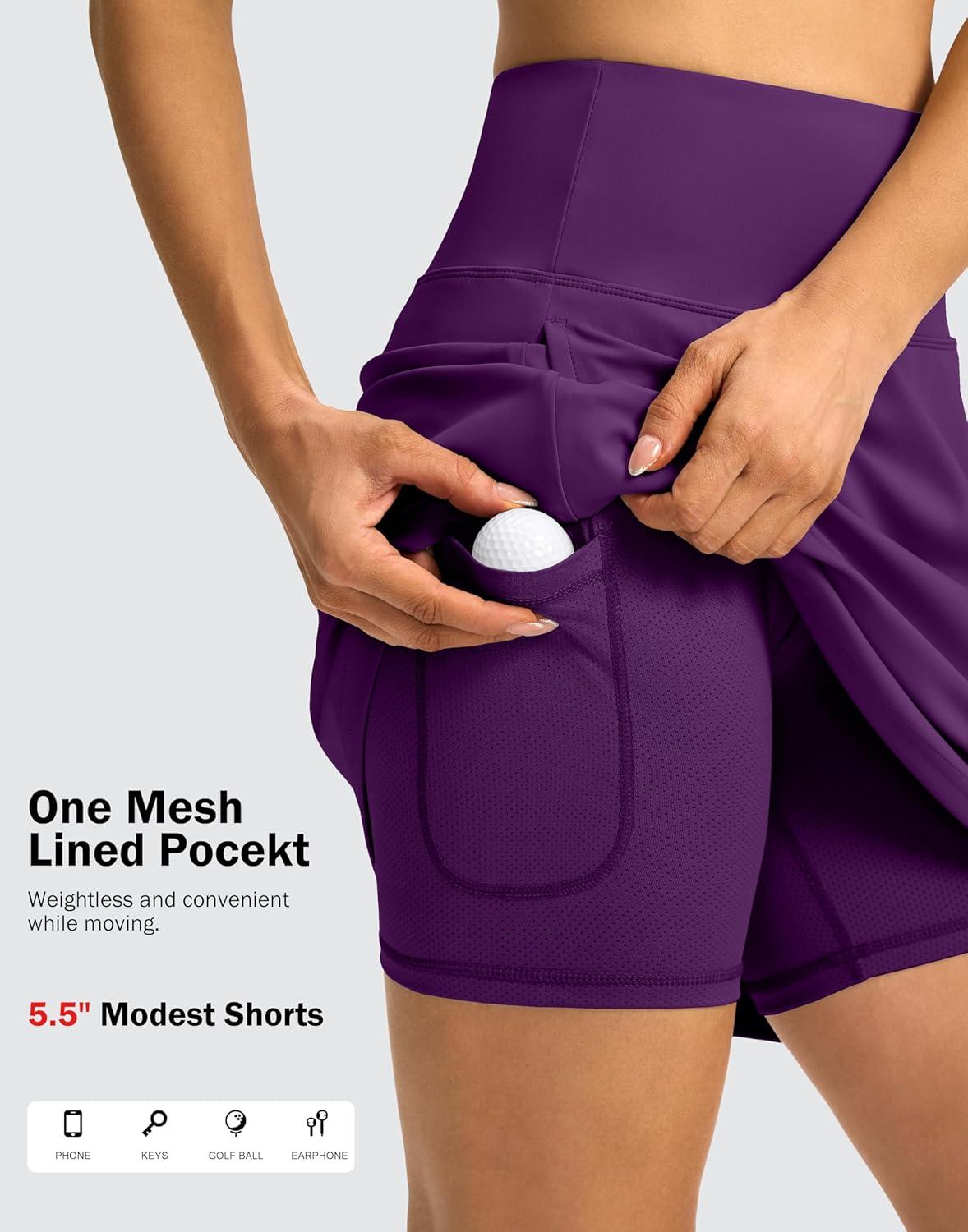 imageSANTINY 18quot Skorts for Women 3 Pockets High Waist Long Athletic Tennis Skirt Golf Skort for Casual Summer TravelDeep Purple