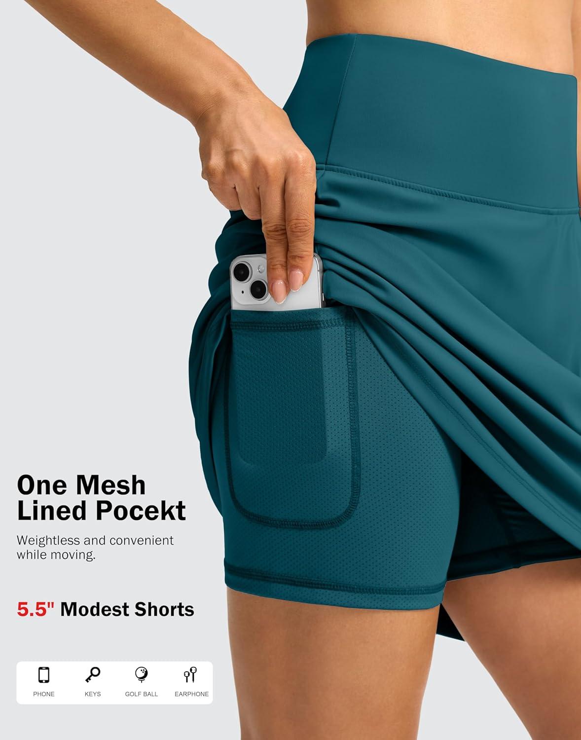 imageSANTINY 18quot Skorts for Women 3 Pockets High Waist Long Athletic Tennis Skirt Golf Skort for Casual Summer TravelGreen Indigo