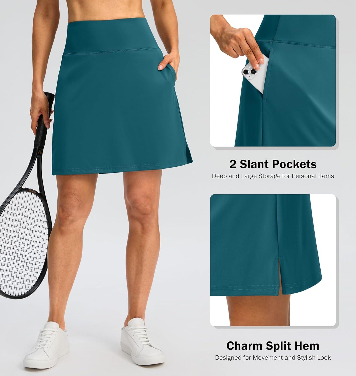 imageSANTINY 18quot Skorts for Women 3 Pockets High Waist Long Athletic Tennis Skirt Golf Skort for Casual Summer TravelGreen Indigo