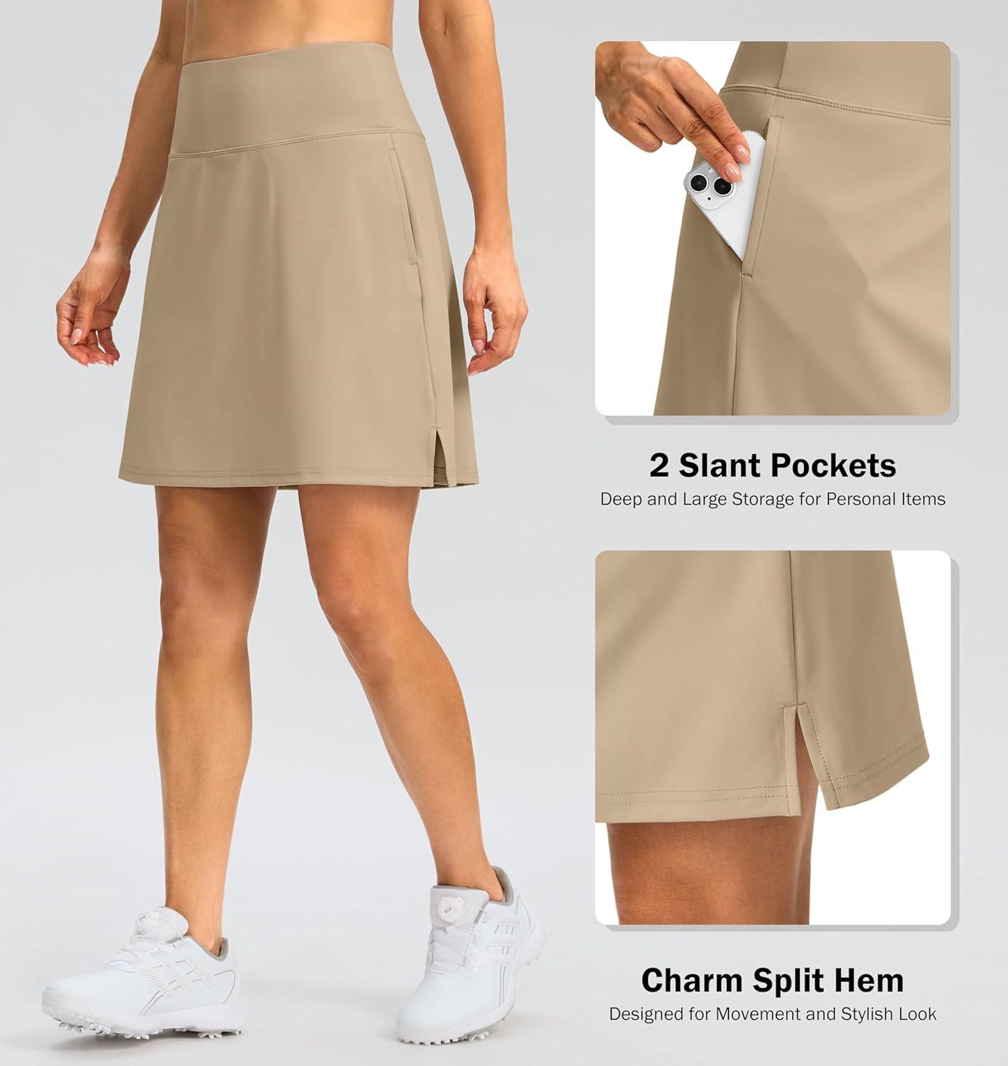 imageSANTINY 18quot Skorts for Women 3 Pockets High Waist Long Athletic Tennis Skirt Golf Skort for Casual Summer TravelKhaki