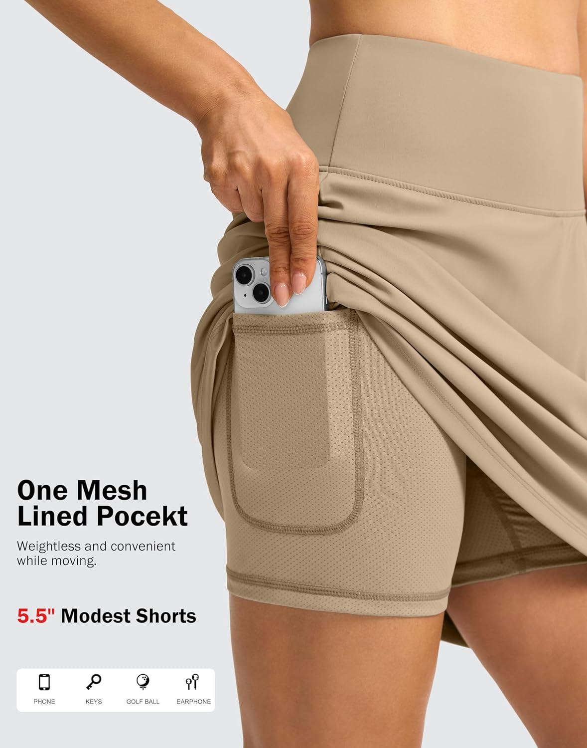 imageSANTINY 18quot Skorts for Women 3 Pockets High Waist Long Athletic Tennis Skirt Golf Skort for Casual Summer TravelKhaki