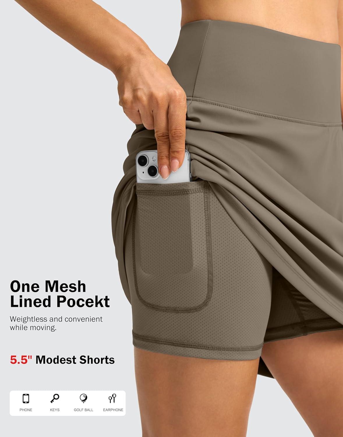 imageSANTINY 18quot Skorts for Women 3 Pockets High Waist Long Athletic Tennis Skirt Golf Skort for Casual Summer TravelKhaki Brown