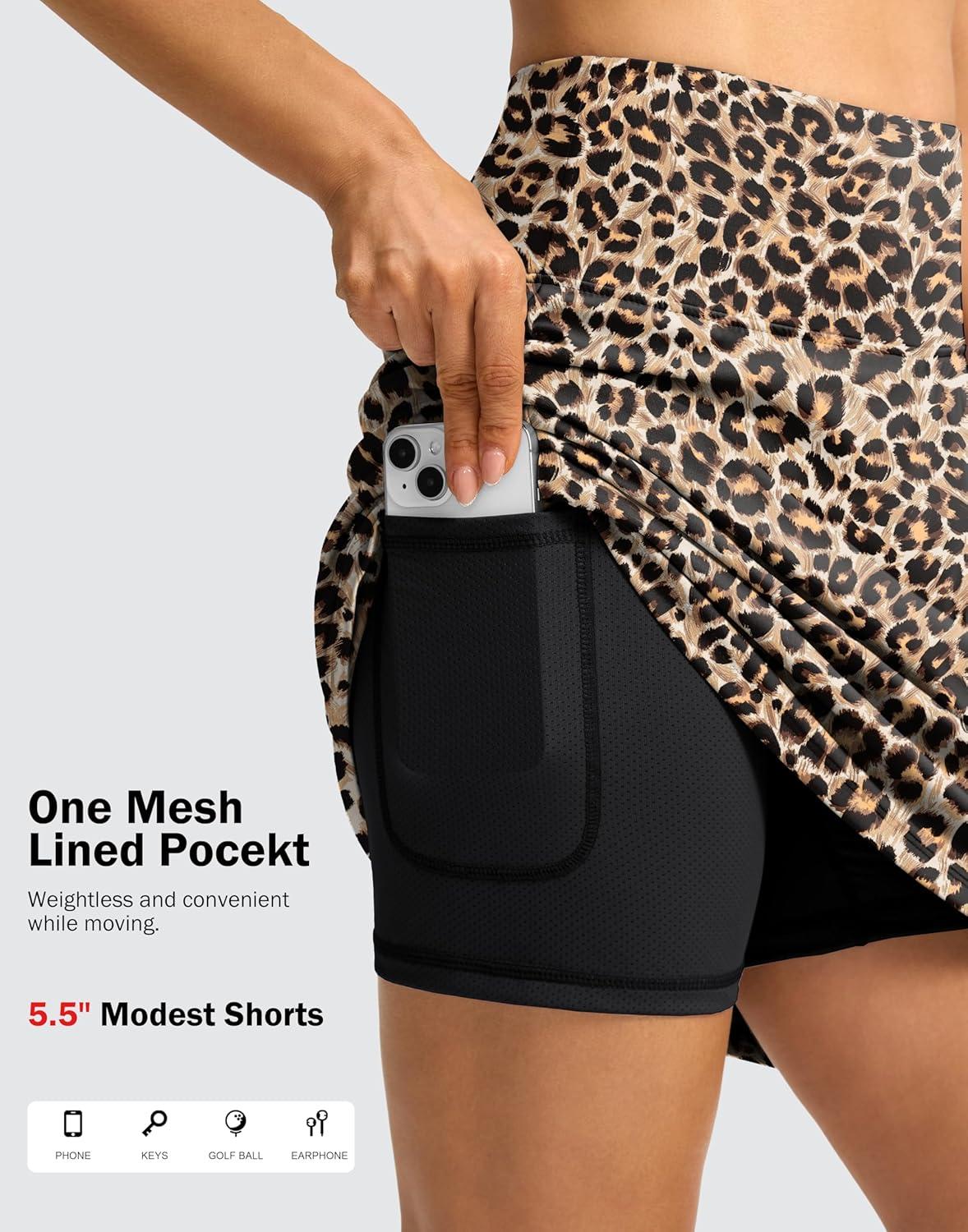 imageSANTINY 18quot Skorts for Women 3 Pockets High Waist Long Athletic Tennis Skirt Golf Skort for Casual Summer TravelLeopard