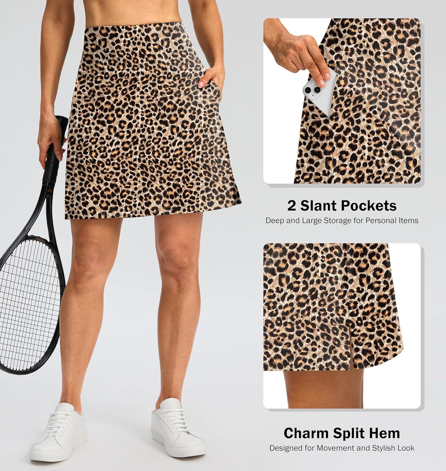 imageSANTINY 18quot Skorts for Women 3 Pockets High Waist Long Athletic Tennis Skirt Golf Skort for Casual Summer TravelLeopard