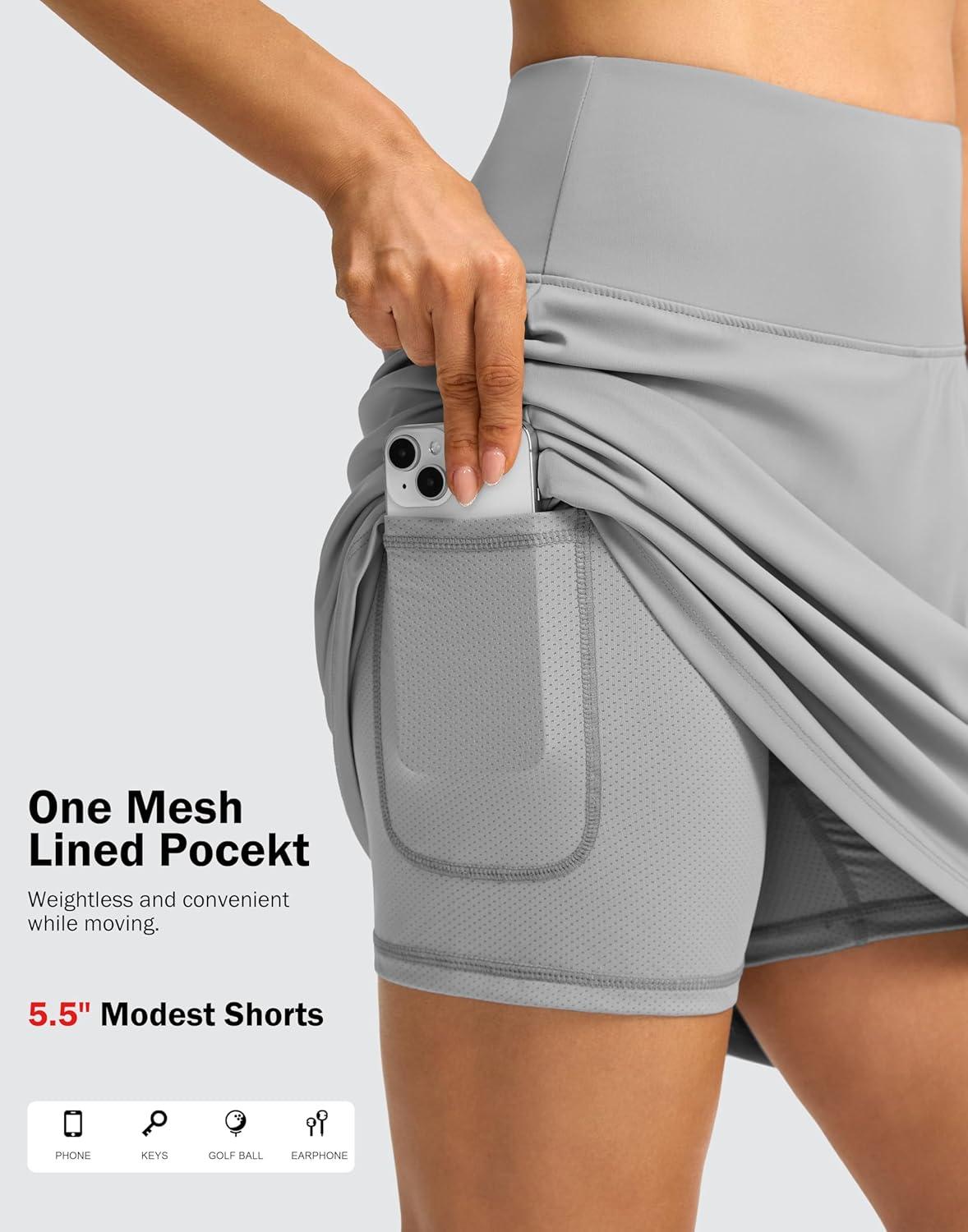 imageSANTINY 18quot Skorts for Women 3 Pockets High Waist Long Athletic Tennis Skirt Golf Skort for Casual Summer TravelLight Grey