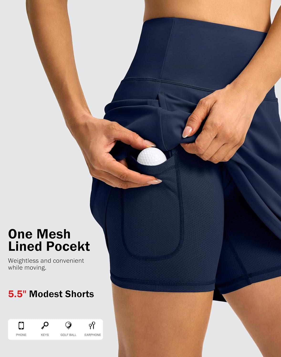 imageSANTINY 18quot Skorts for Women 3 Pockets High Waist Long Athletic Tennis Skirt Golf Skort for Casual Summer TravelNavy