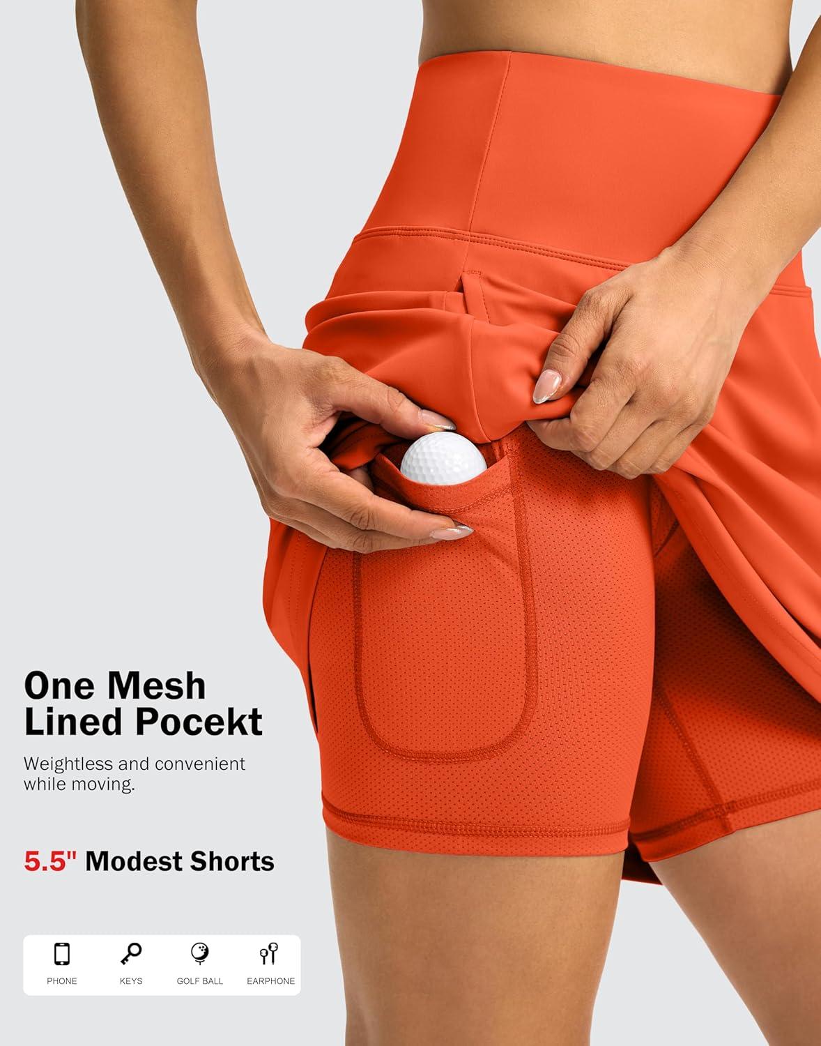 imageSANTINY 18quot Skorts for Women 3 Pockets High Waist Long Athletic Tennis Skirt Golf Skort for Casual Summer TravelOrange