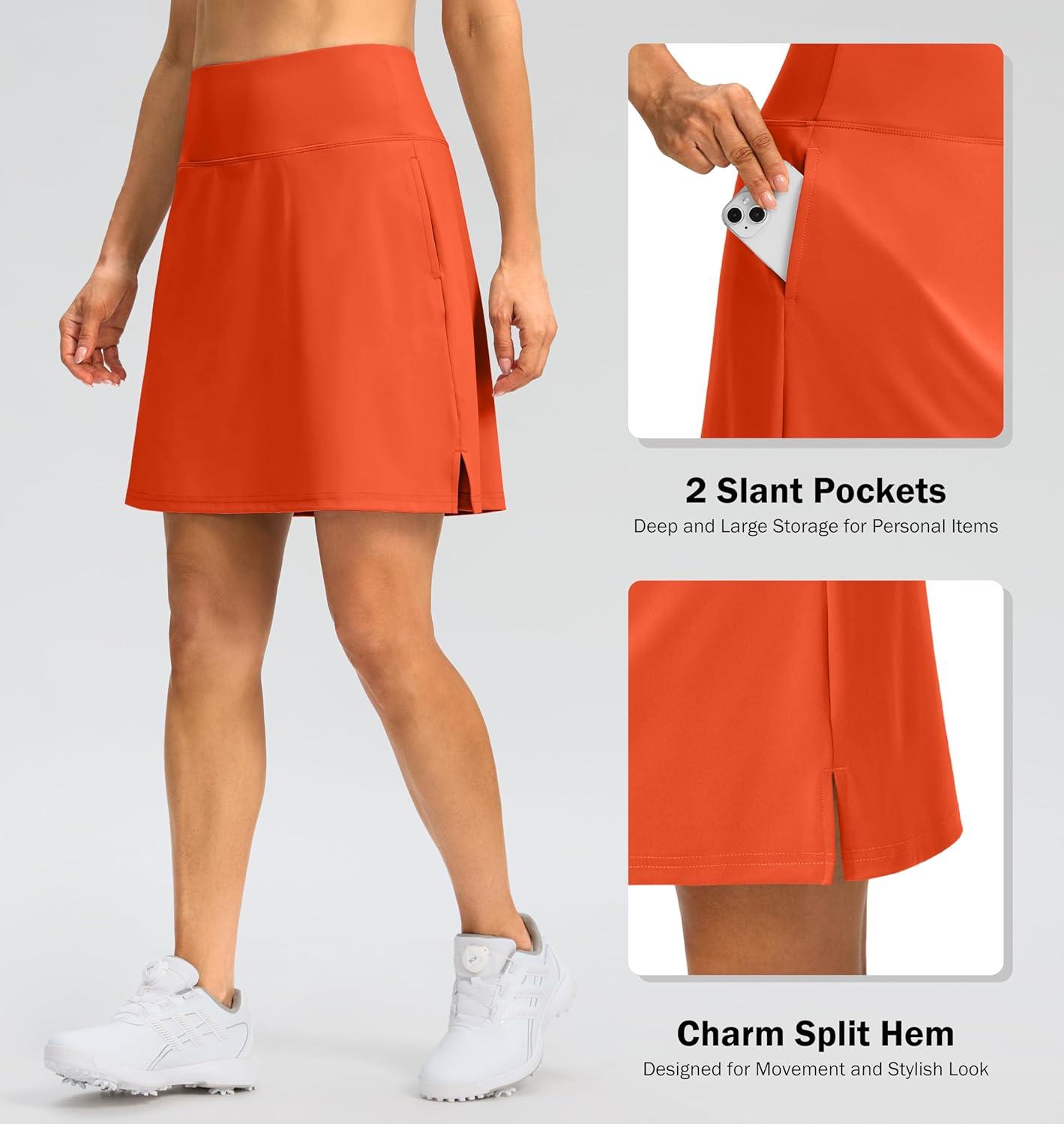 imageSANTINY 18quot Skorts for Women 3 Pockets High Waist Long Athletic Tennis Skirt Golf Skort for Casual Summer TravelOrange