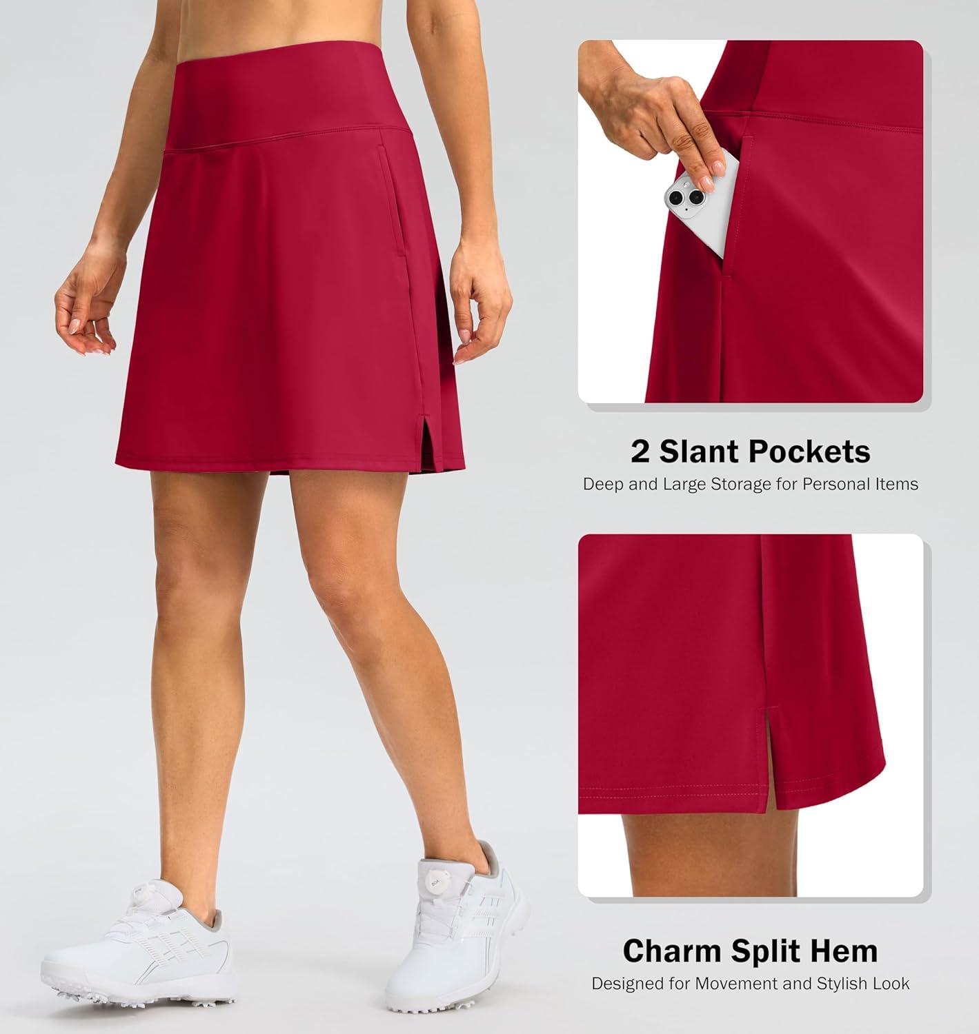 imageSANTINY 18quot Skorts for Women 3 Pockets High Waist Long Athletic Tennis Skirt Golf Skort for Casual Summer TravelRed