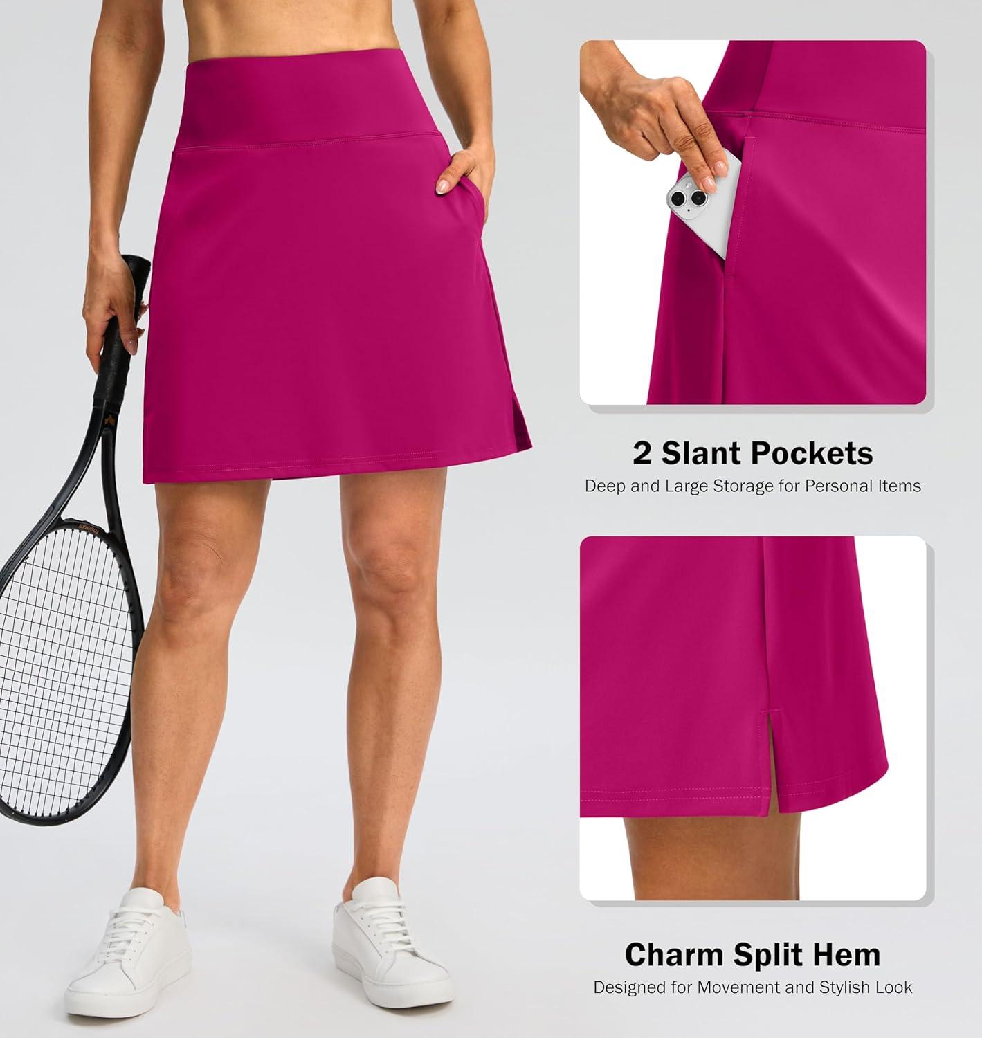 imageSANTINY 18quot Skorts for Women 3 Pockets High Waist Long Athletic Tennis Skirt Golf Skort for Casual Summer TravelRose