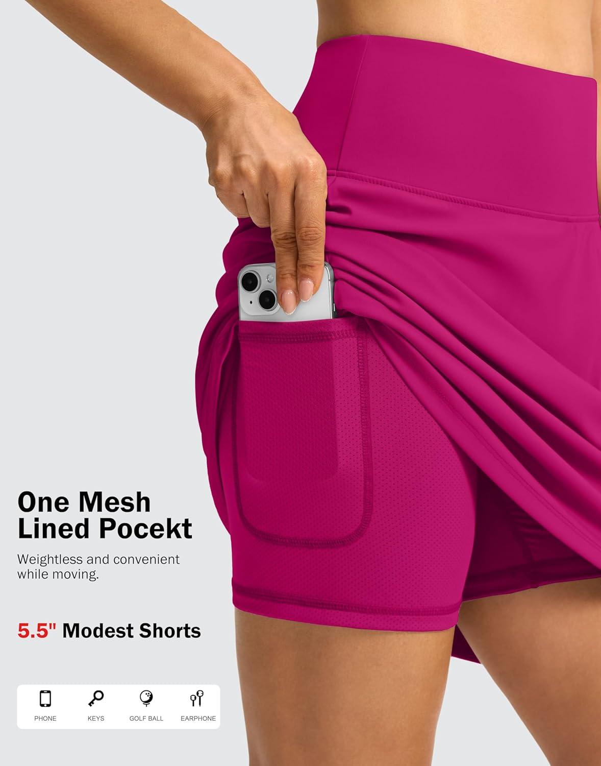 imageSANTINY 18quot Skorts for Women 3 Pockets High Waist Long Athletic Tennis Skirt Golf Skort for Casual Summer TravelRose