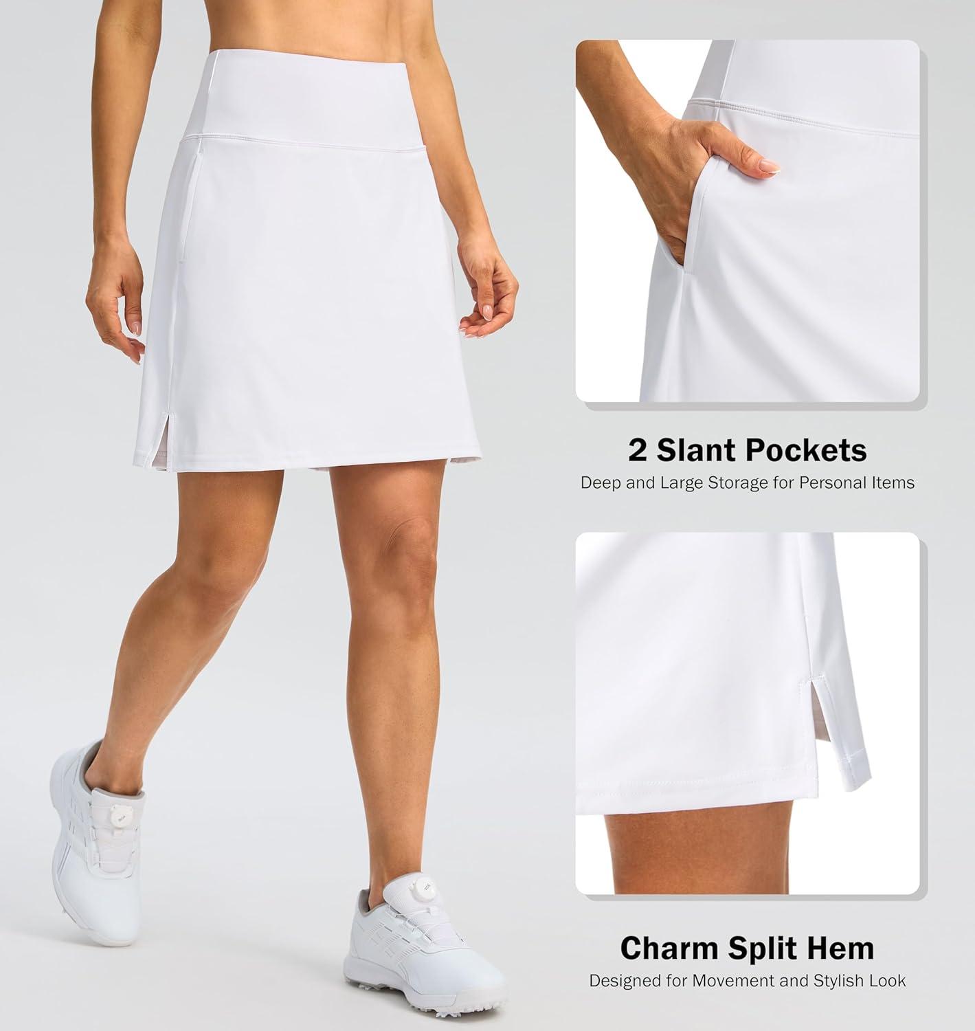 imageSANTINY 18quot Skorts for Women 3 Pockets High Waist Long Athletic Tennis Skirt Golf Skort for Casual Summer TravelWhite