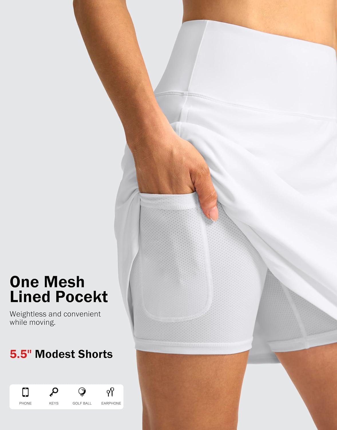 imageSANTINY 18quot Skorts for Women 3 Pockets High Waist Long Athletic Tennis Skirt Golf Skort for Casual Summer TravelWhite