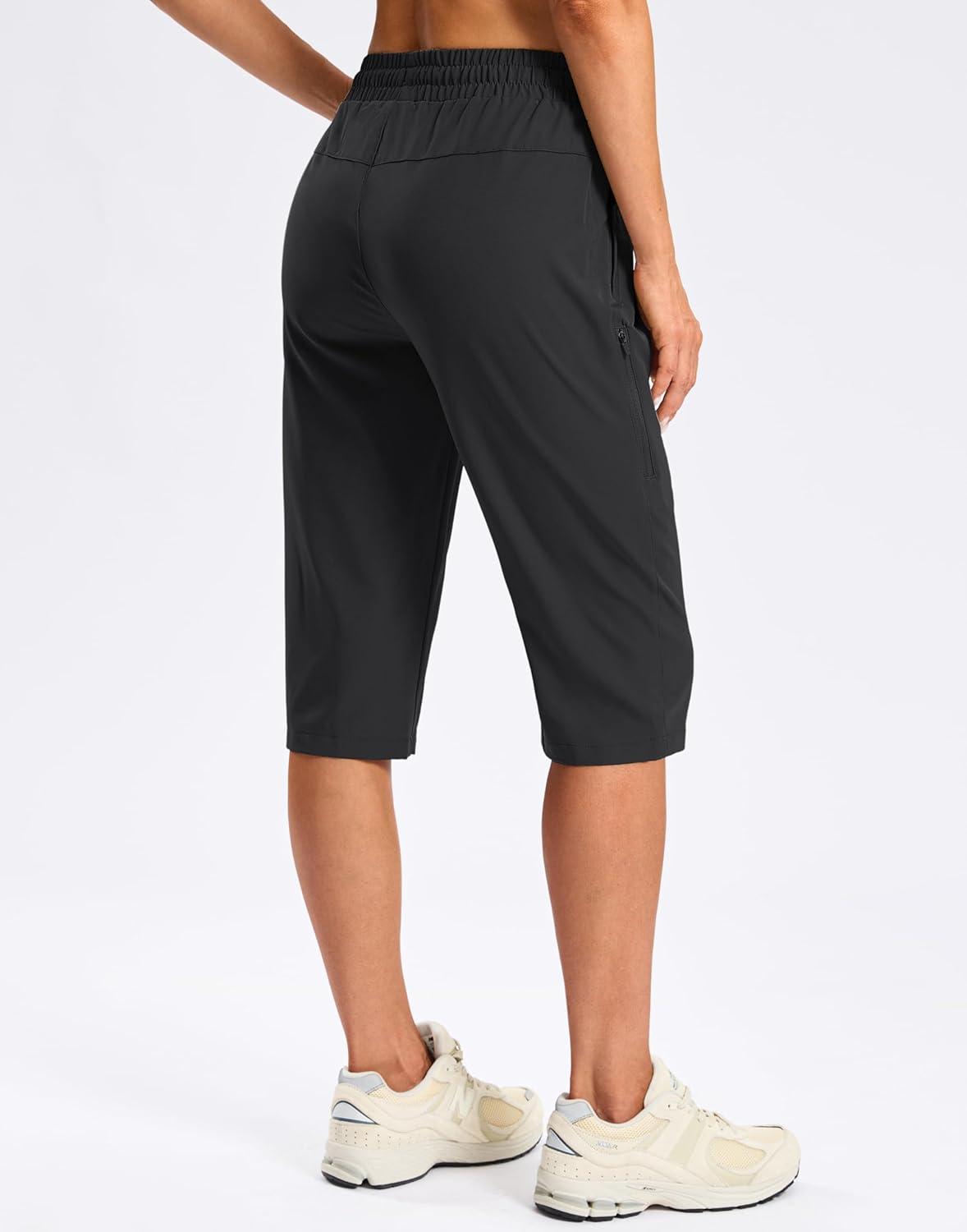 imageSANTINY Womens 15quot Long Shorts with Pockets Below The Knee Length Hiking Cargo Capris Lightweight Quick Dry Bermuda ShortsBlack