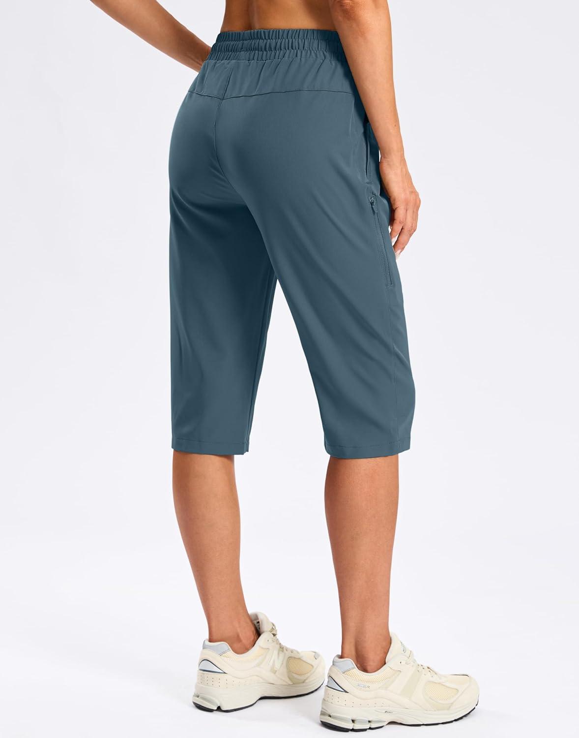 imageSANTINY Womens 15quot Long Shorts with Pockets Below The Knee Length Hiking Cargo Capris Lightweight Quick Dry Bermuda ShortsDark Blue