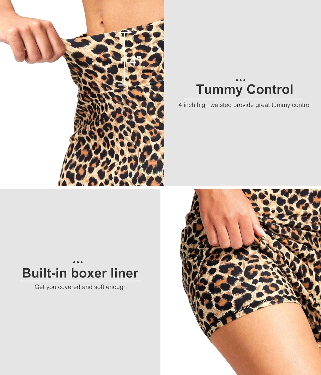 imageSANTINY Womens 17 Long Swim Skirt with Pockets High Waisted Modest Tummy Control Swimsuit Skirt Bathing Suit BottomsLeopard