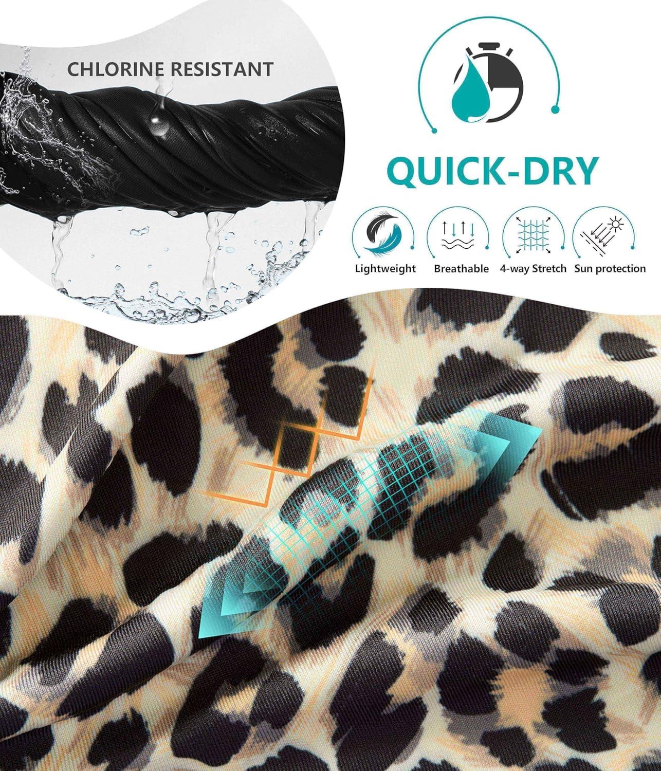 imageSANTINY Womens 17 Long Swim Skirt with Pockets High Waisted Modest Tummy Control Swimsuit Skirt Bathing Suit BottomsLeopard