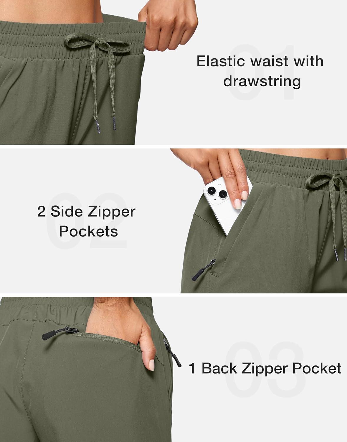 imageSANTINY Womens 7 9 Hiking Shorts with 3 Zipper Pockets Lightweight Quick Dry Long Athletic Golf Shorts for Women CasualSage Green