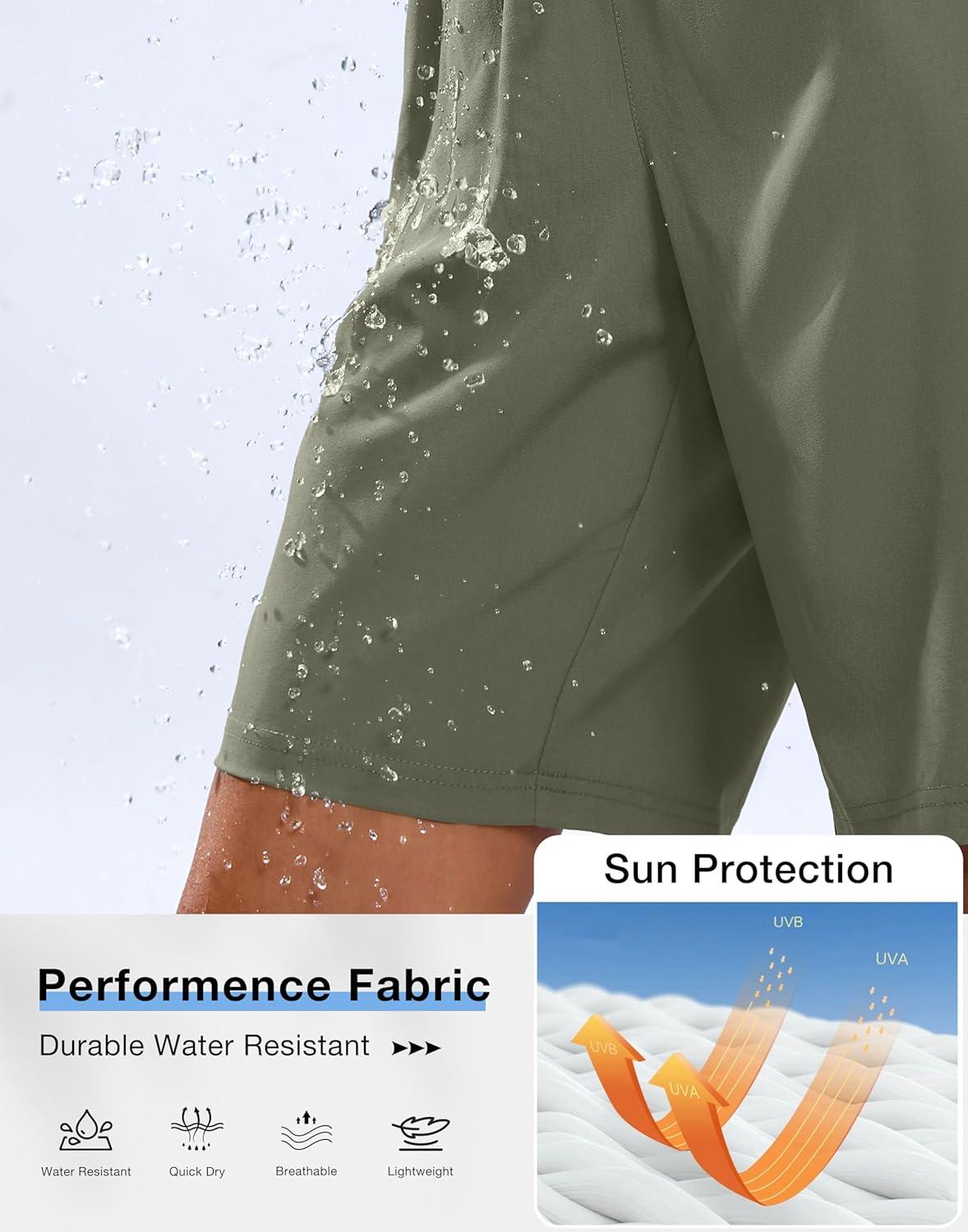 imageSANTINY Womens 7 9 Hiking Shorts with 3 Zipper Pockets Lightweight Quick Dry Long Athletic Golf Shorts for Women CasualSage Green