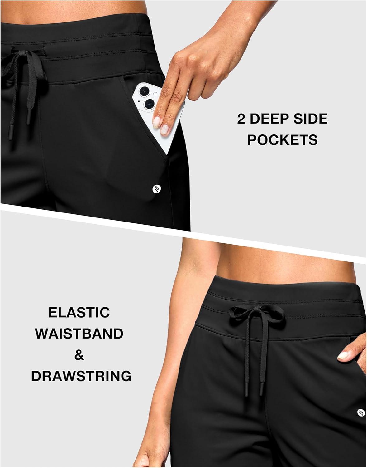 imageSANTINY Womens Bermuda Long Shorts with Pockets Drawstring High Waisted Athletic Knee Length Shorts Walking Casual Workout01black