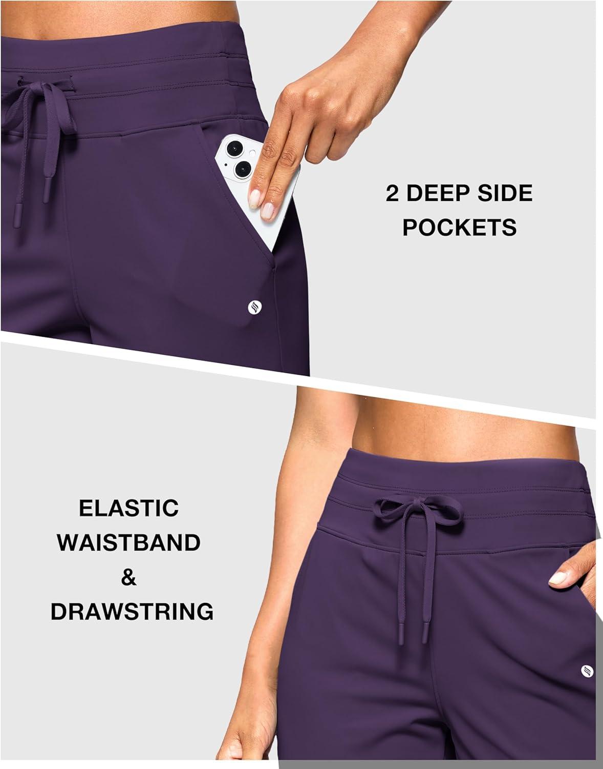 imageSANTINY Womens Bermuda Long Shorts with Pockets Drawstring High Waisted Athletic Knee Length Shorts Walking Casual WorkoutDark Purple