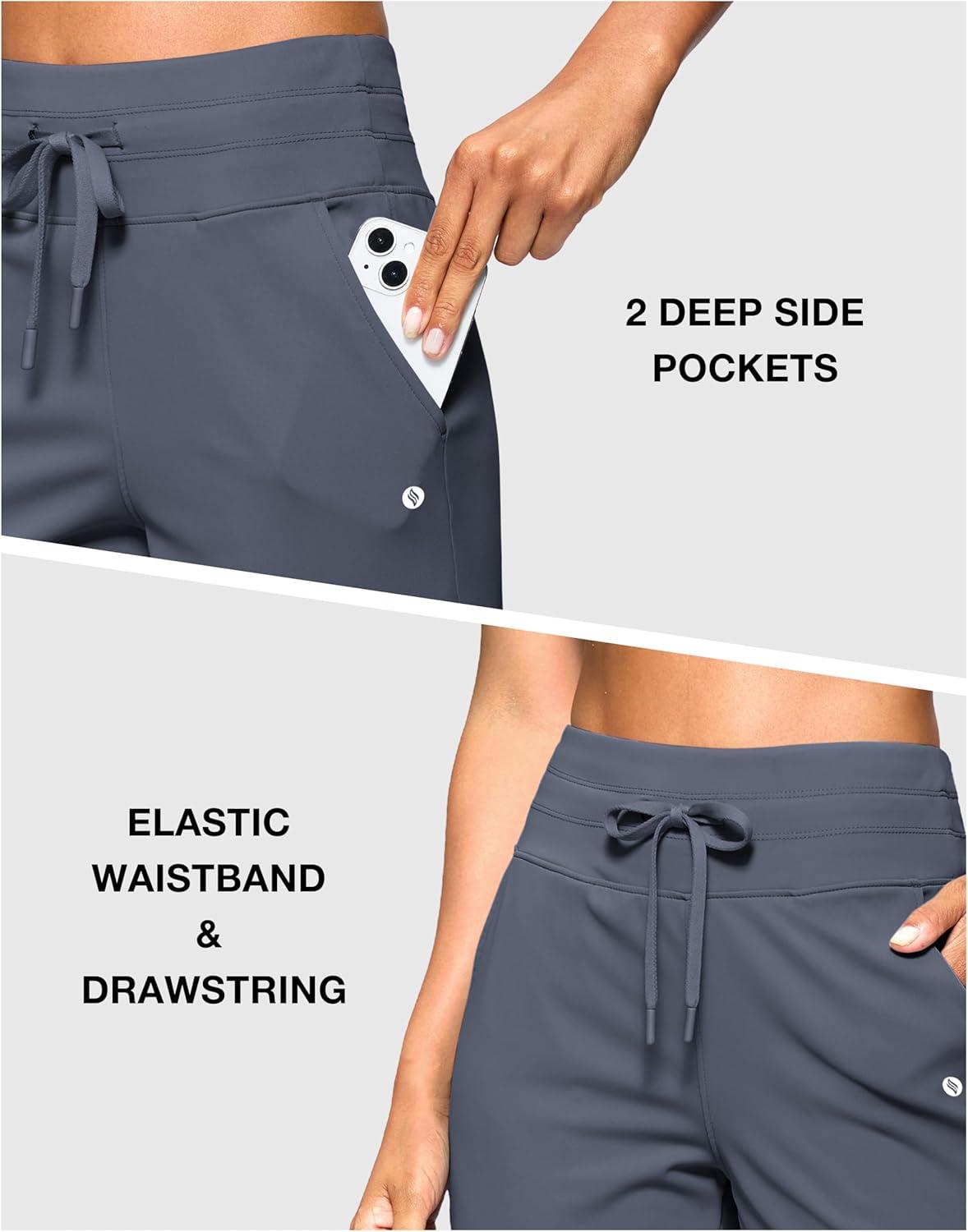 imageSANTINY Womens Bermuda Long Shorts with Pockets Drawstring High Waisted Athletic Knee Length Shorts Walking Casual WorkoutDusty Blue