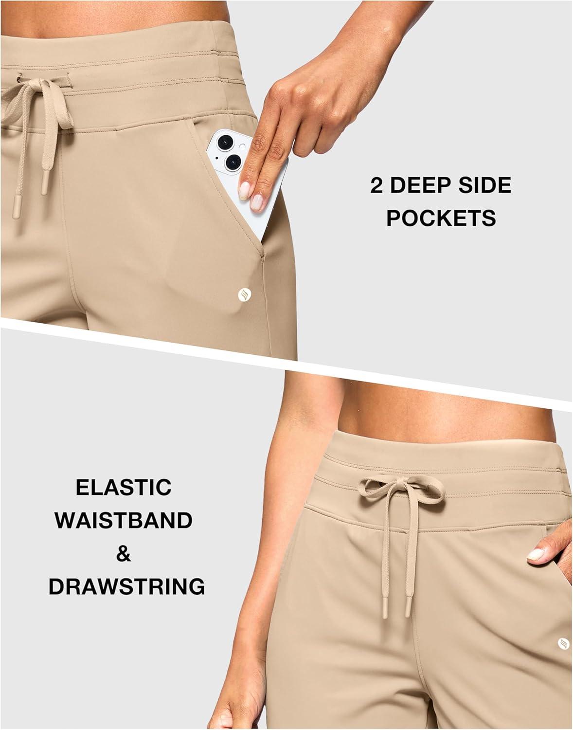 imageSANTINY Womens Bermuda Long Shorts with Pockets Drawstring High Waisted Athletic Knee Length Shorts Walking Casual WorkoutKhaki