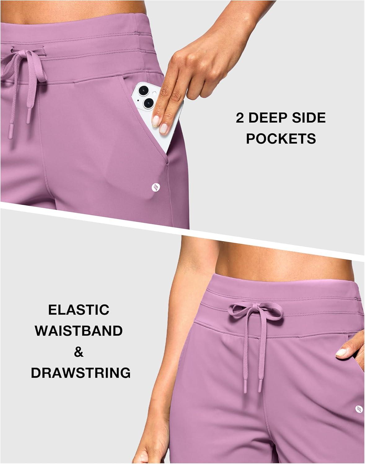imageSANTINY Womens Bermuda Long Shorts with Pockets Drawstring High Waisted Athletic Knee Length Shorts Walking Casual WorkoutPurple Grey