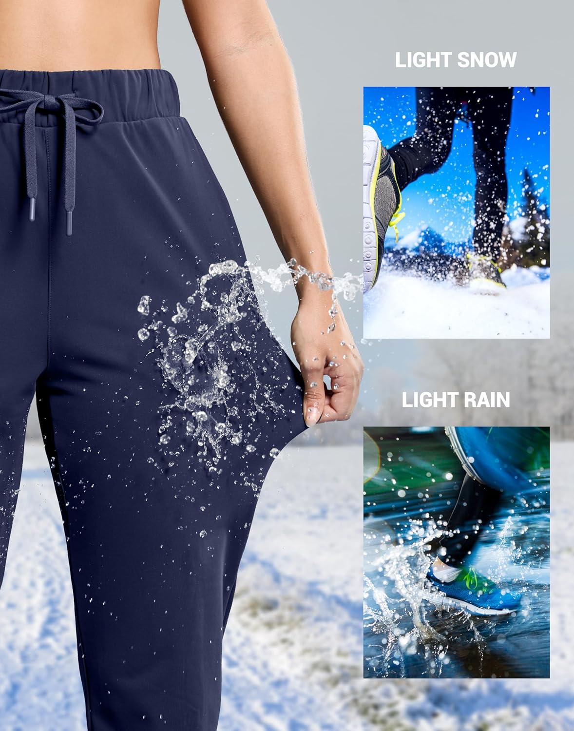 imageSANTINY Womens Fleece Lined Joggers Pockets Drawstring Waterproof Sweatpants Thermal Ski Running Winter Hiking Pants WomenNavy