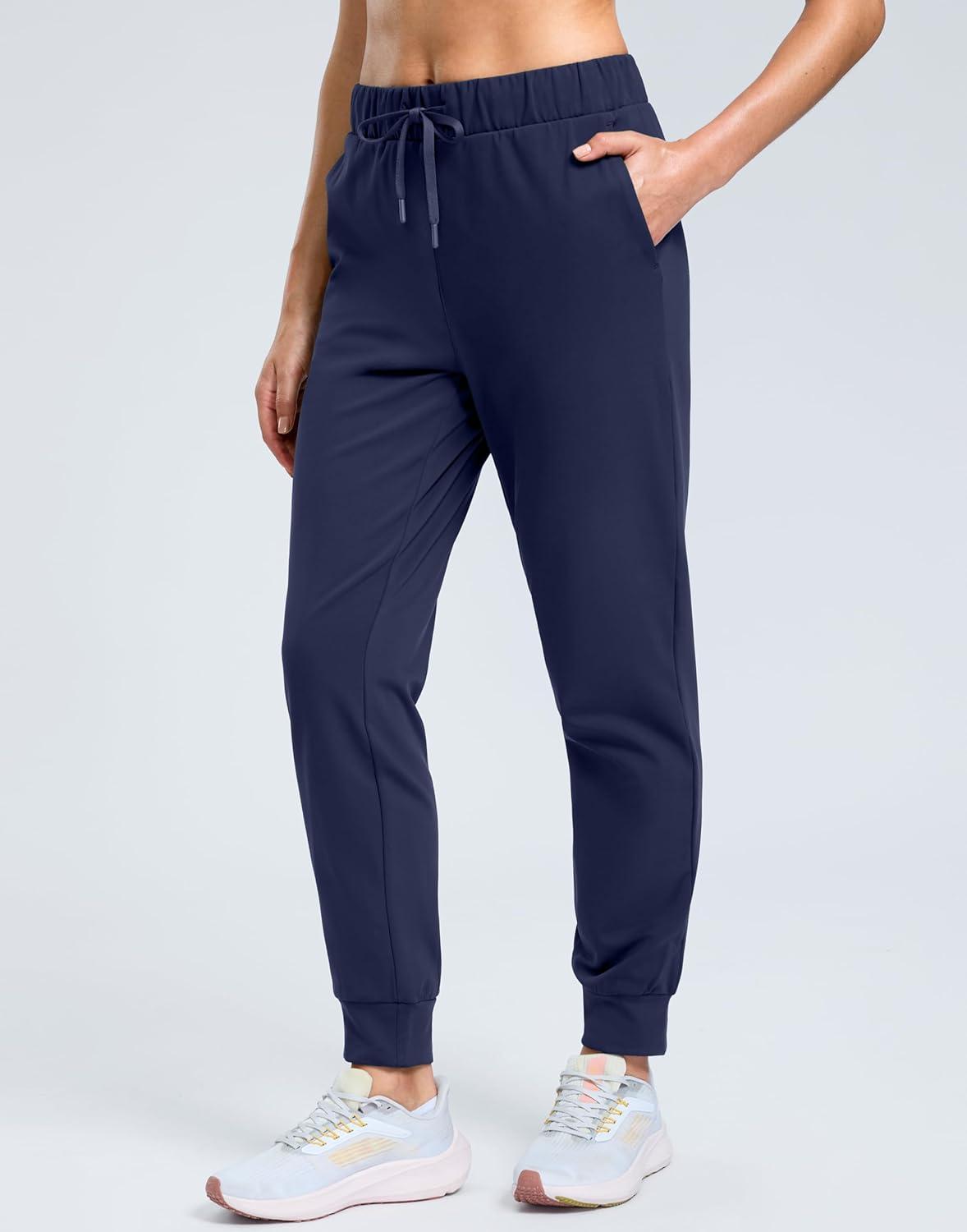 imageSANTINY Womens Fleece Lined Joggers Pockets Drawstring Waterproof Sweatpants Thermal Ski Running Winter Hiking Pants WomenNavy