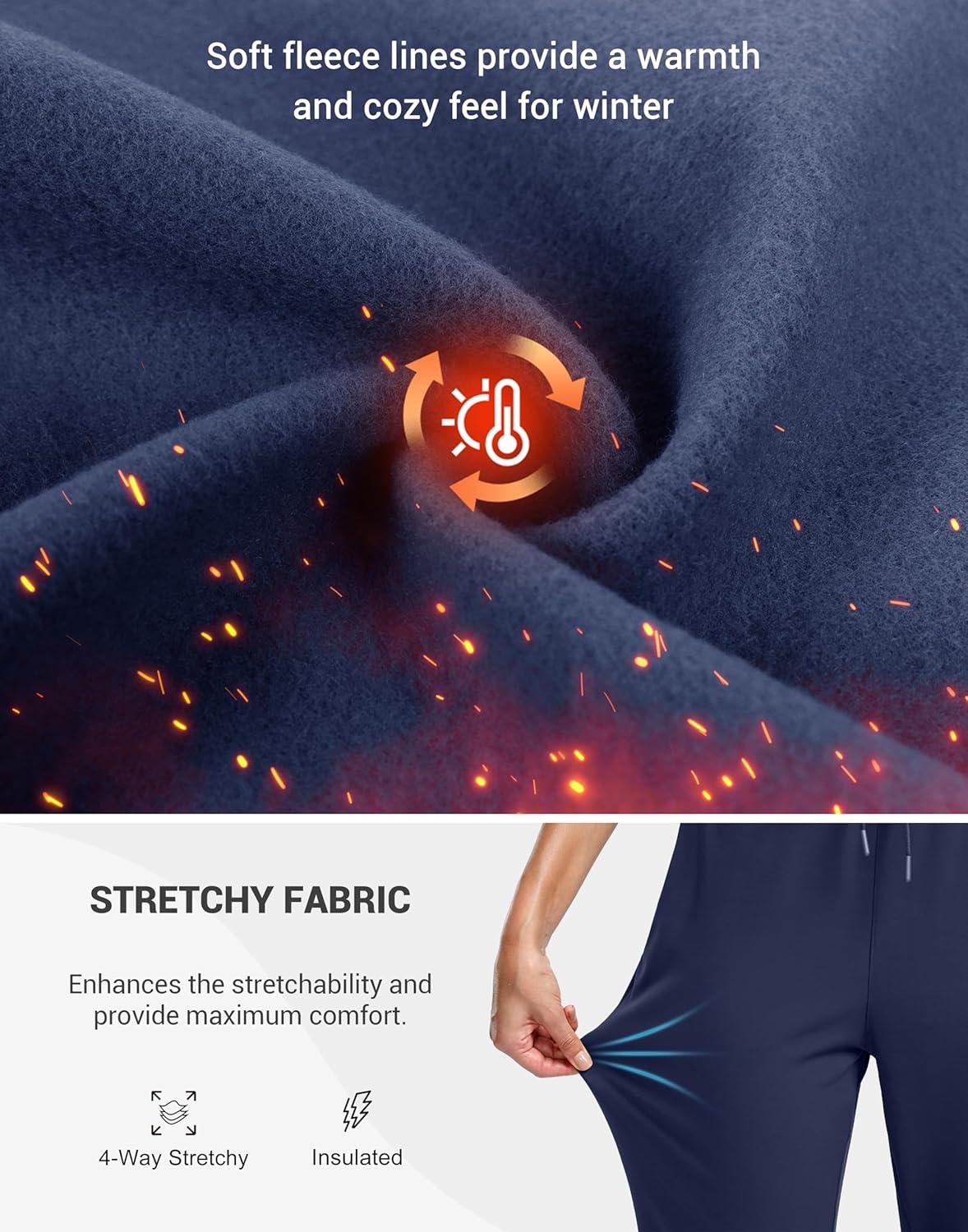 imageSANTINY Womens Fleece Lined Joggers Pockets Drawstring Waterproof Sweatpants Thermal Ski Running Winter Hiking Pants WomenNavy