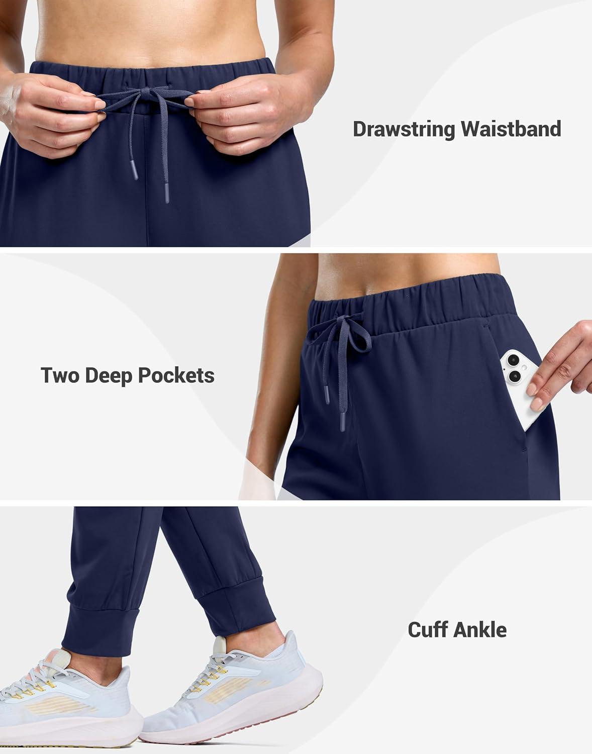 imageSANTINY Womens Fleece Lined Joggers Pockets Drawstring Waterproof Sweatpants Thermal Ski Running Winter Hiking Pants WomenNavy