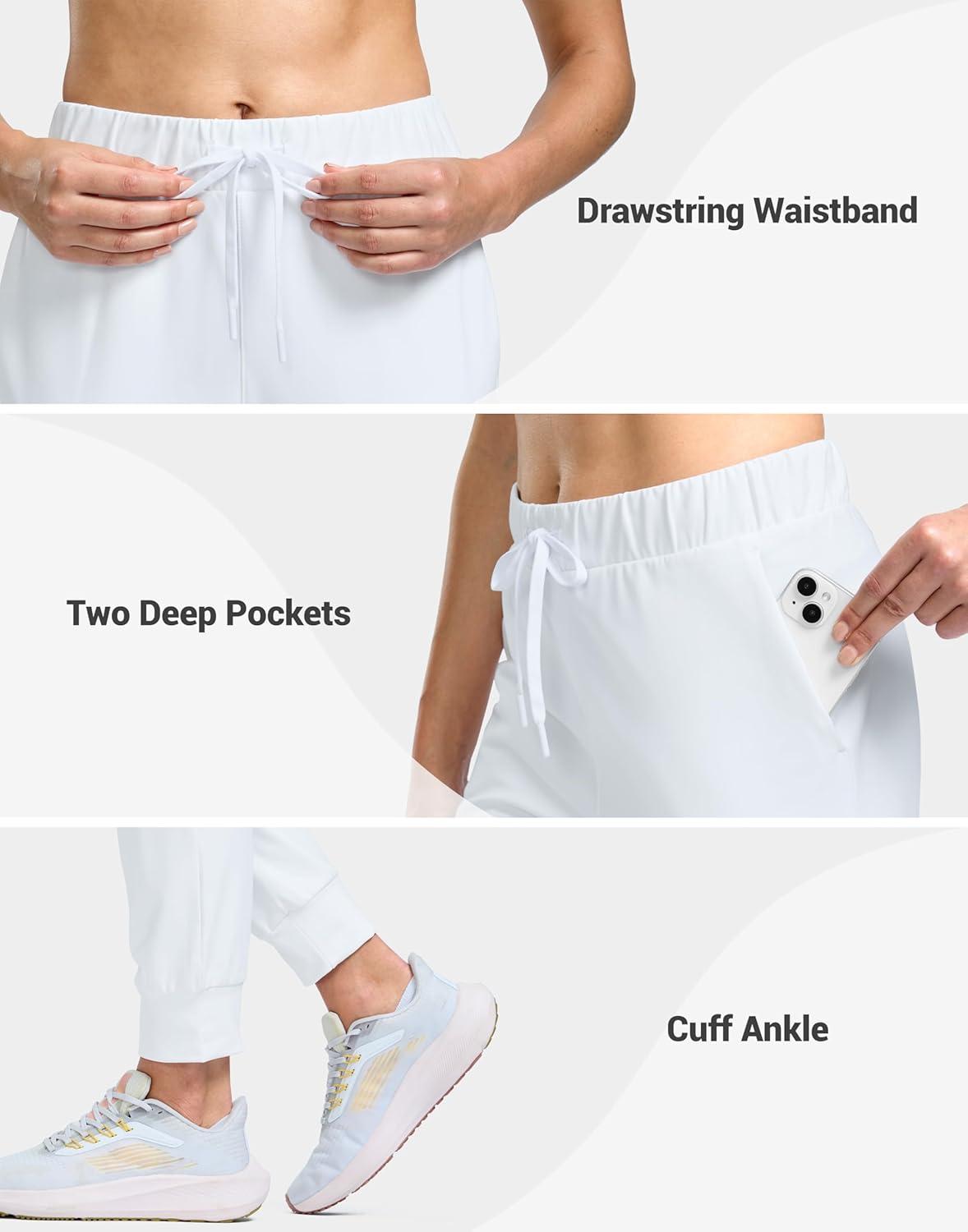imageSANTINY Womens Fleece Lined Joggers Pockets Drawstring Waterproof Sweatpants Thermal Ski Running Winter Hiking Pants WomenWhite