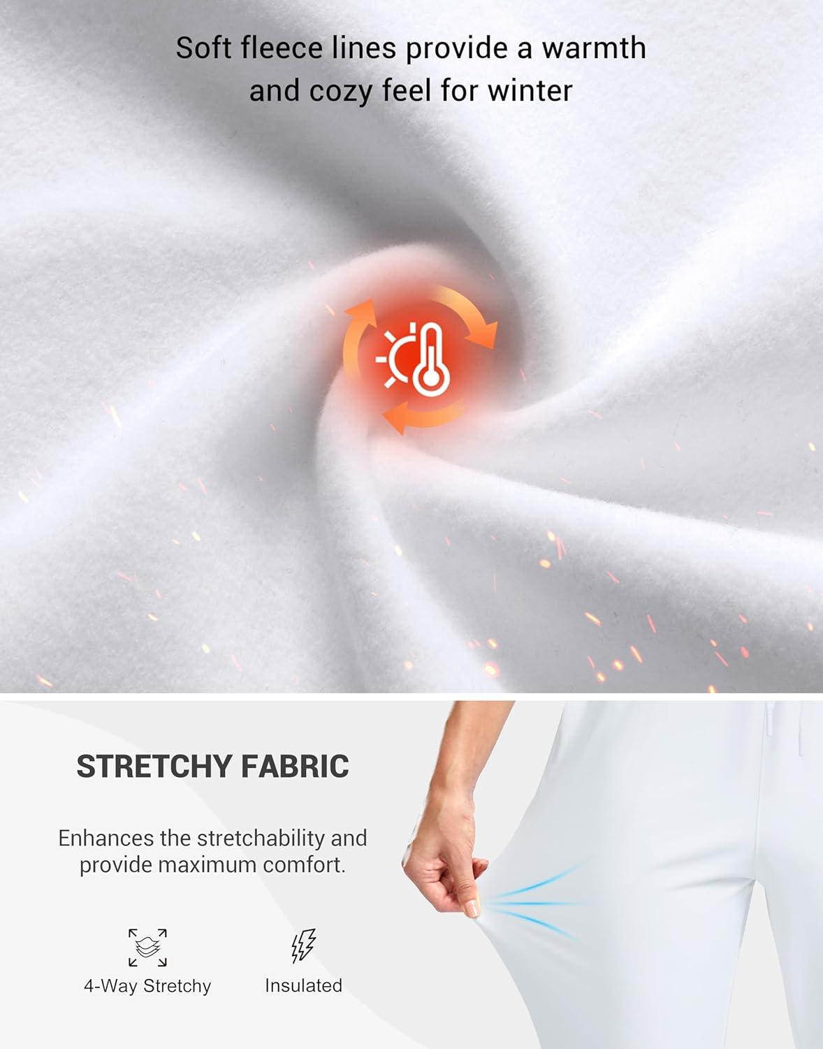 imageSANTINY Womens Fleece Lined Joggers Pockets Drawstring Waterproof Sweatpants Thermal Ski Running Winter Hiking Pants WomenWhite