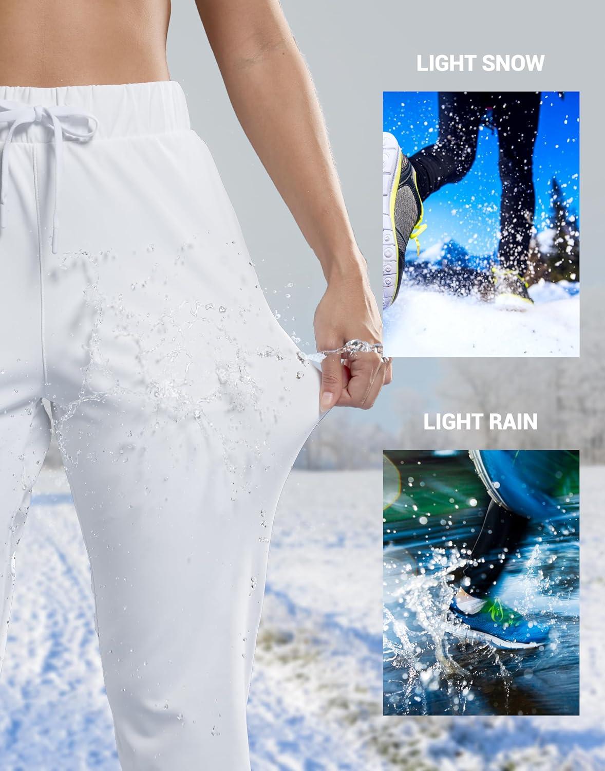 imageSANTINY Womens Fleece Lined Joggers Pockets Drawstring Waterproof Sweatpants Thermal Ski Running Winter Hiking Pants WomenWhite