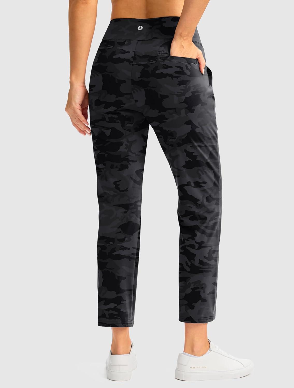 imageSANTINY Womens Pants with 3 Pockets 78 High Waisted Stretch Ankle Pants for Women Golf Casual Travel Athletic WorkBlack Camo