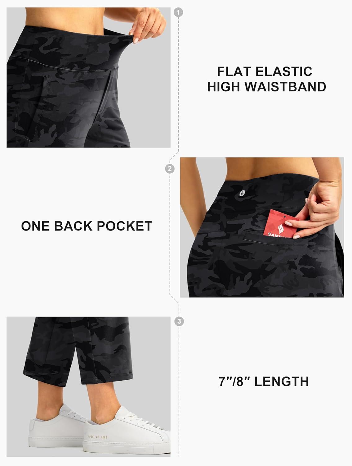 imageSANTINY Womens Pants with 3 Pockets 78 High Waisted Stretch Ankle Pants for Women Golf Casual Travel Athletic WorkBlack Camo