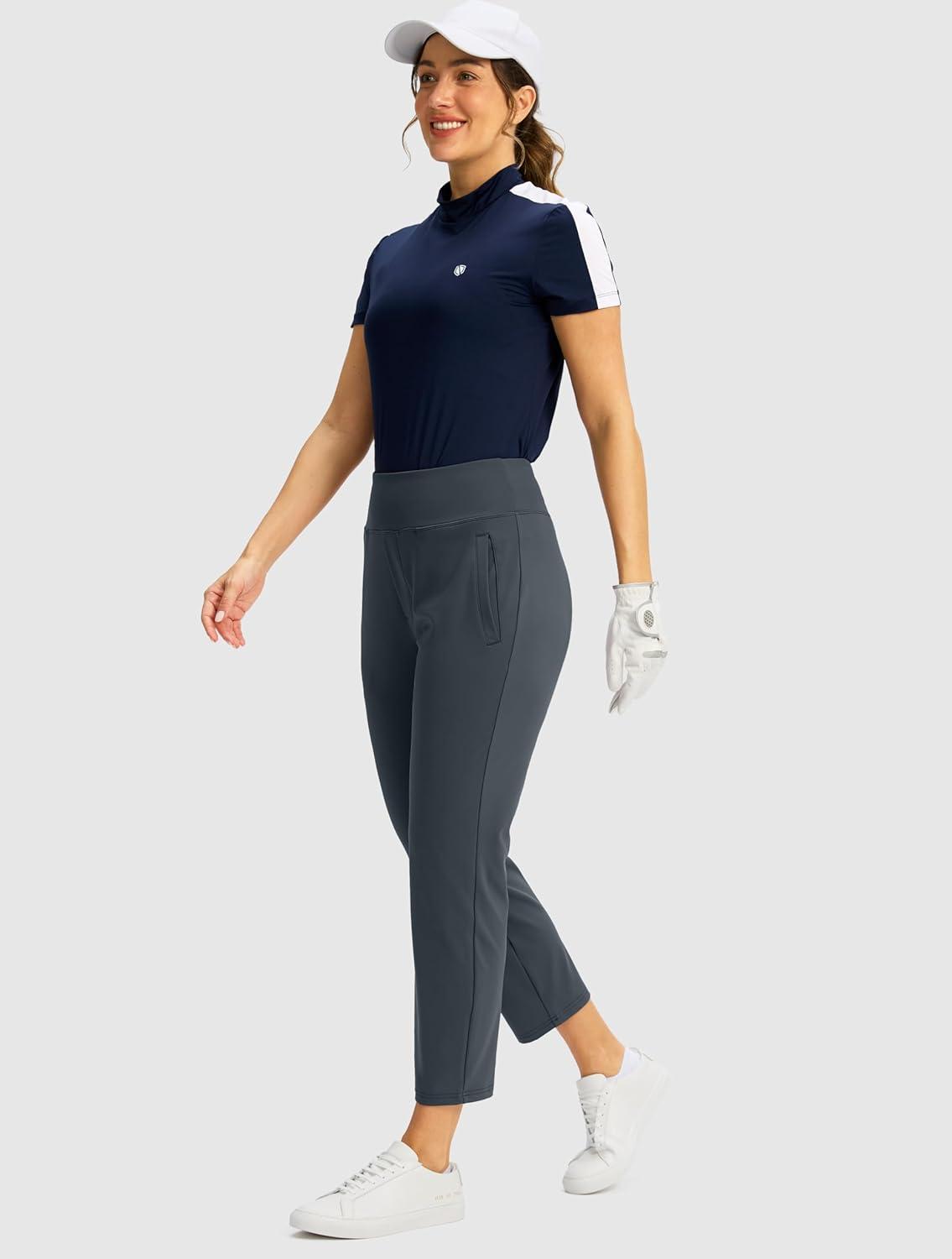 imageSANTINY Womens Pants with 3 Pockets 78 High Waisted Stretch Ankle Pants for Women Golf Casual Travel Athletic WorkDark Grey