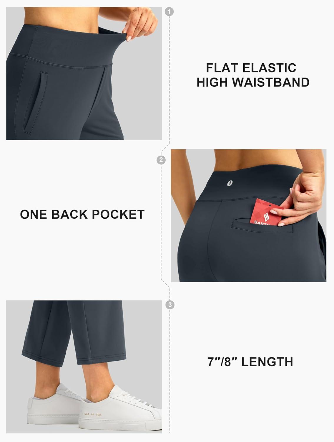 imageSANTINY Womens Pants with 3 Pockets 78 High Waisted Stretch Ankle Pants for Women Golf Casual Travel Athletic WorkDark Grey