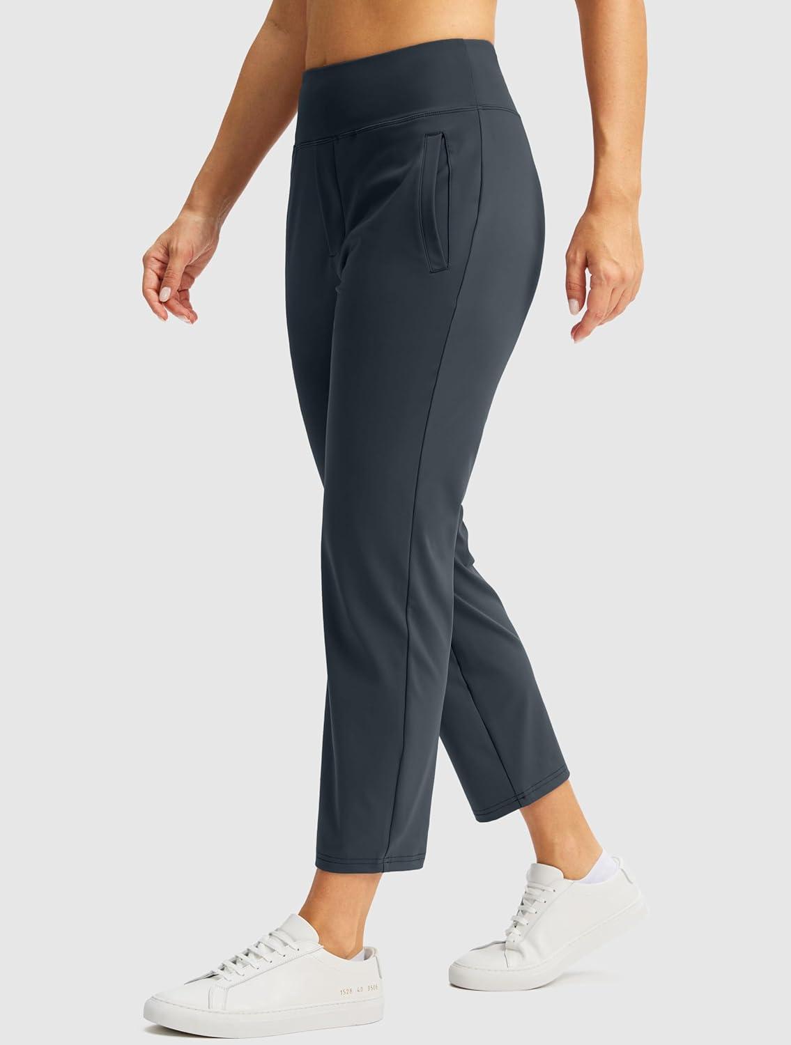 imageSANTINY Womens Pants with 3 Pockets 78 High Waisted Stretch Ankle Pants for Women Golf Casual Travel Athletic WorkDark Grey