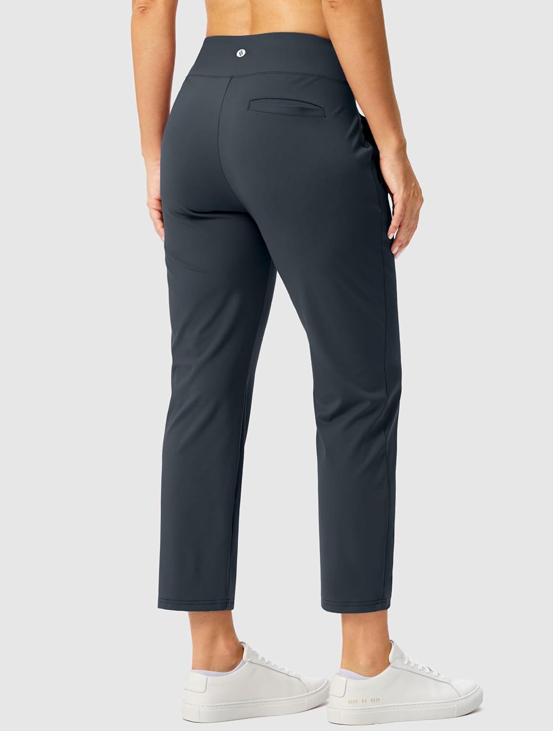 imageSANTINY Womens Pants with 3 Pockets 78 High Waisted Stretch Ankle Pants for Women Golf Casual Travel Athletic WorkDark Grey