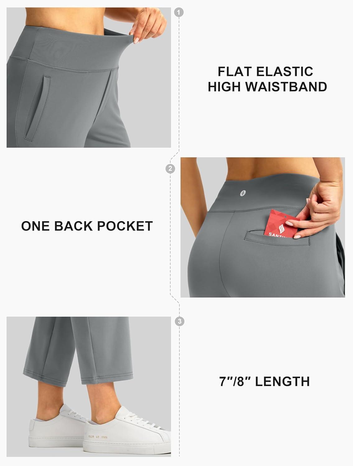 imageSANTINY Womens Pants with 3 Pockets 78 High Waisted Stretch Ankle Pants for Women Golf Casual Travel Athletic WorkLight Grey